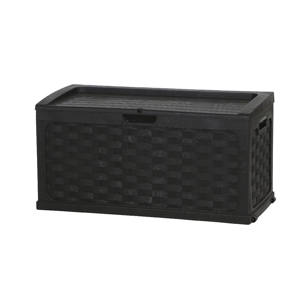 Factory Seconds: 335 Litre Rattan Style Garden Cushion Storage Box with Sit on Lid – Black