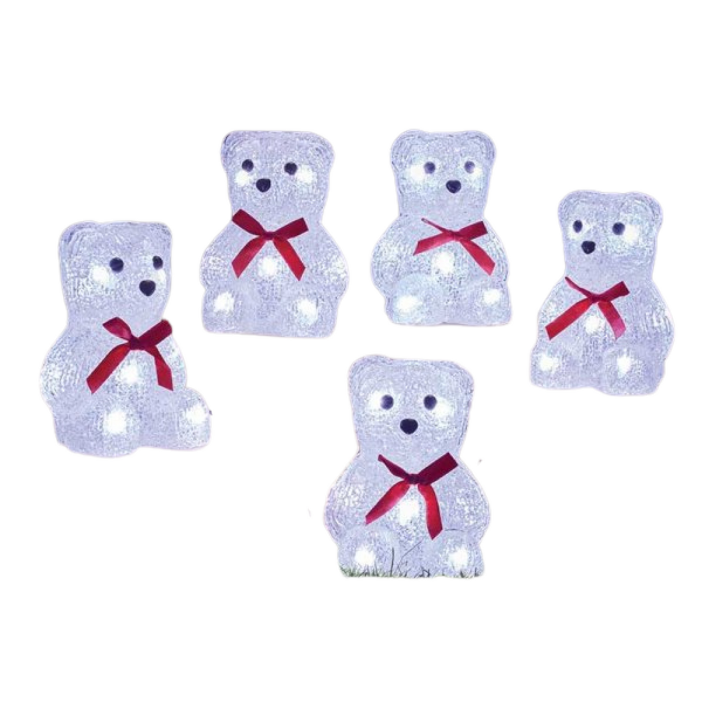12cm Set of 5 Battery Operated Light up Christmas Polar Bears Ornaments with 40 Cool White LEDs