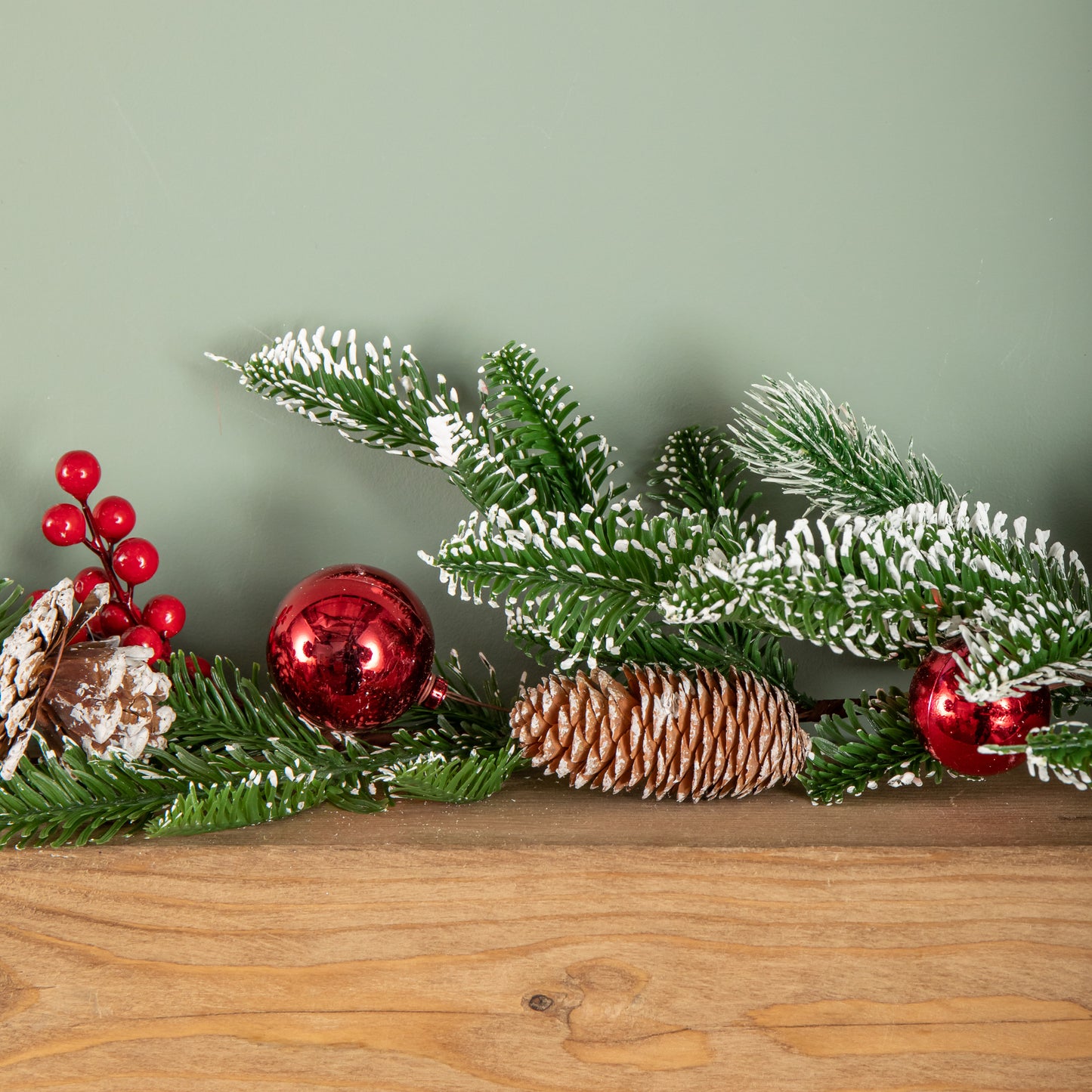1.9m Christmas Frosted Pinecone Garland with Red Berries and Baubles