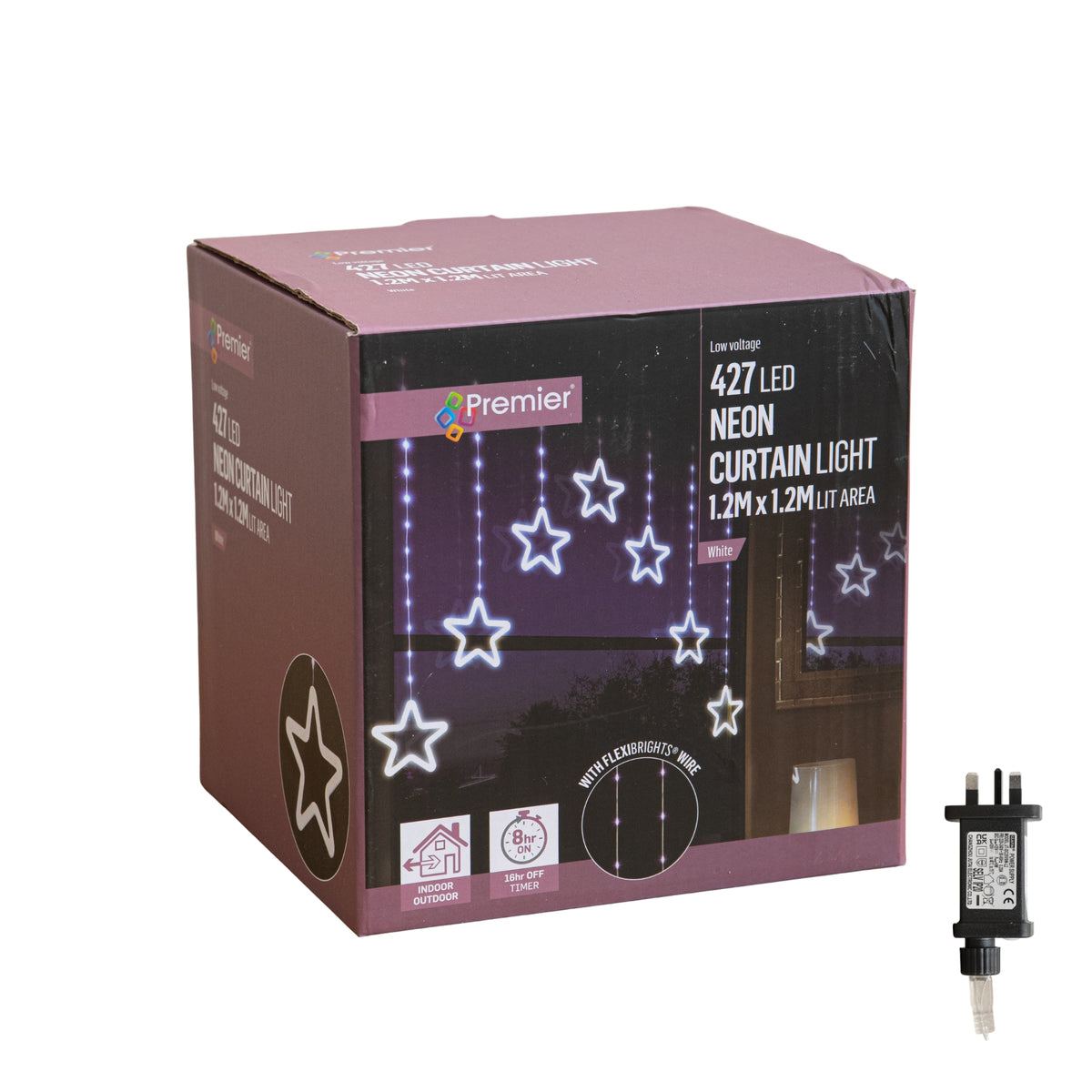 1.2 x 1.2m Neon Star Curtain Christmas Lights with 427 White LEDs