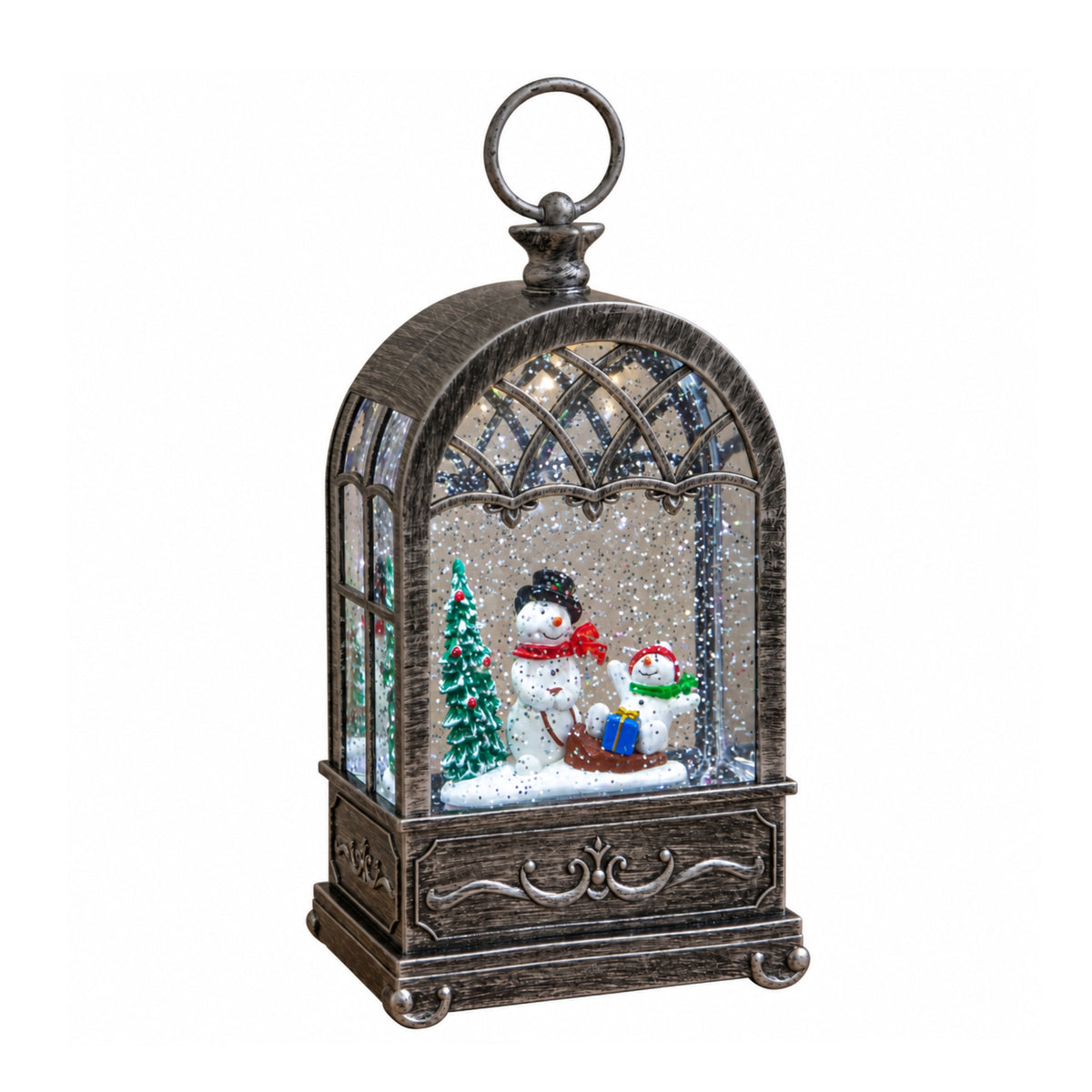 26cm Light up Christmas Water Spinner Decoration with Snowmen Scene