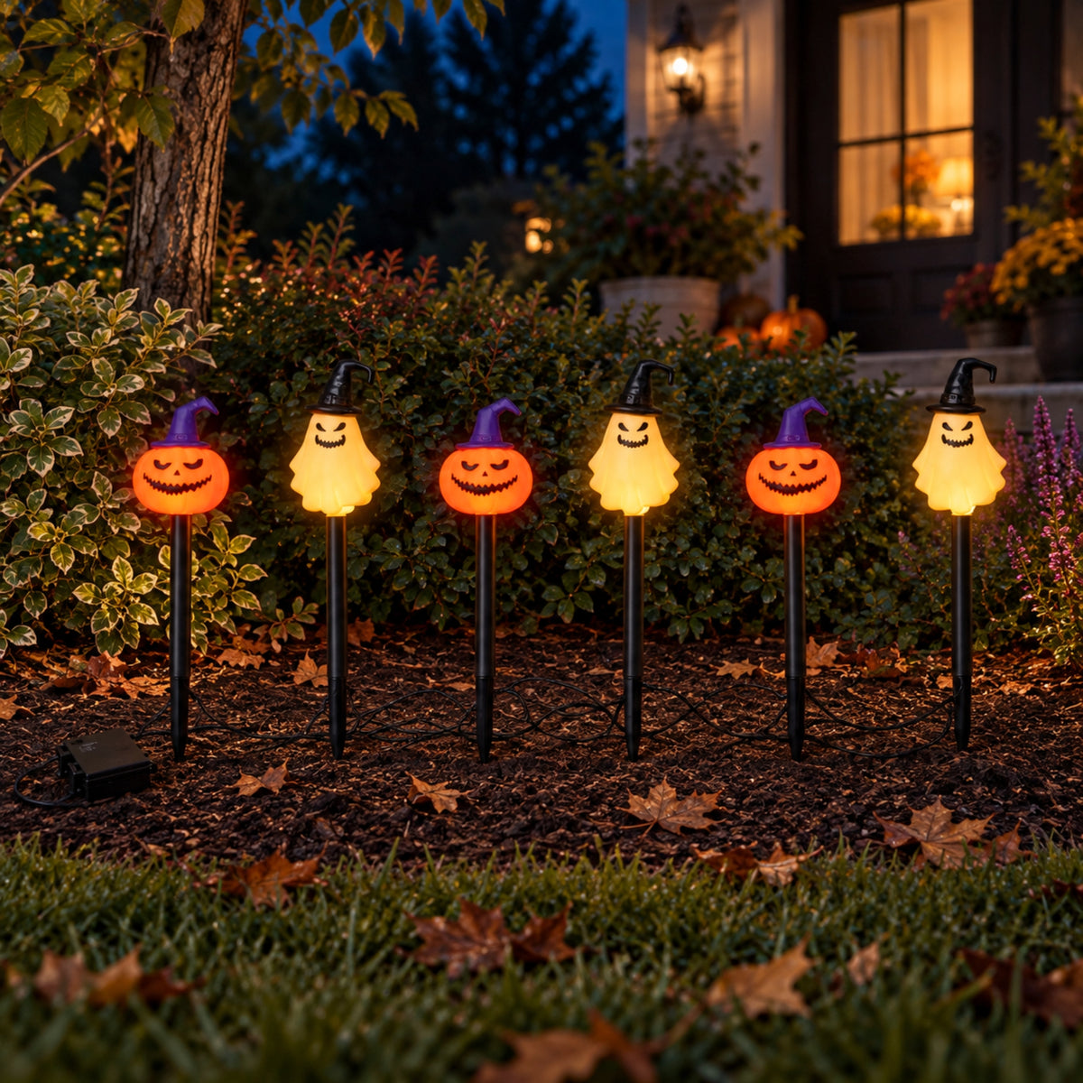Set of 6 Halloween Light Up Pumpkin & Ghost Path Lights with Ground Stakes