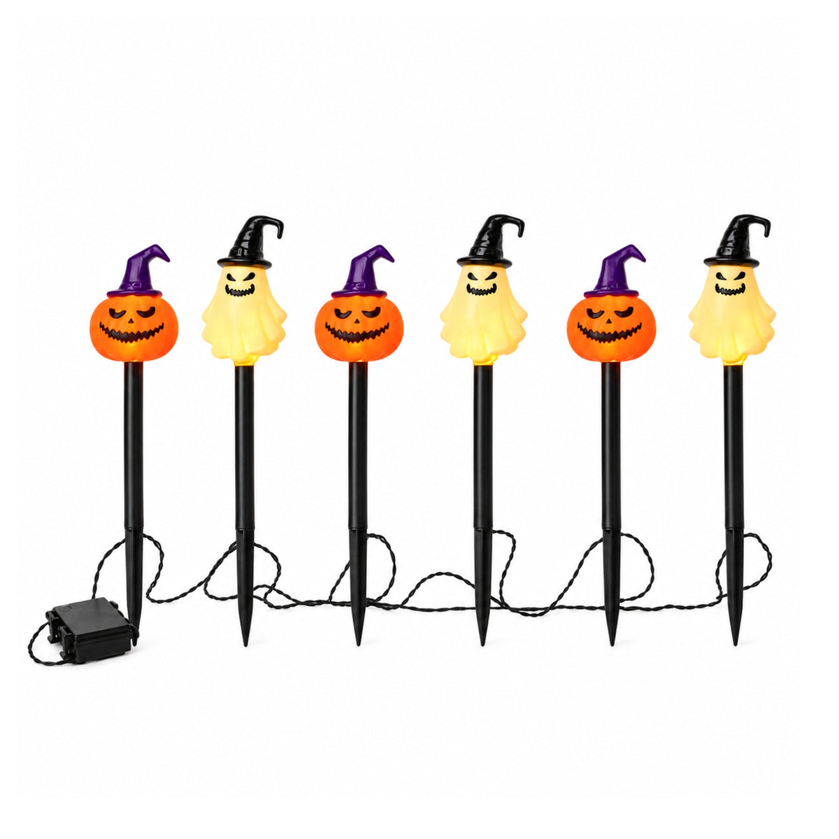 Set of 6 Halloween Light Up Pumpkin & Ghost Path Lights with Ground Stakes
