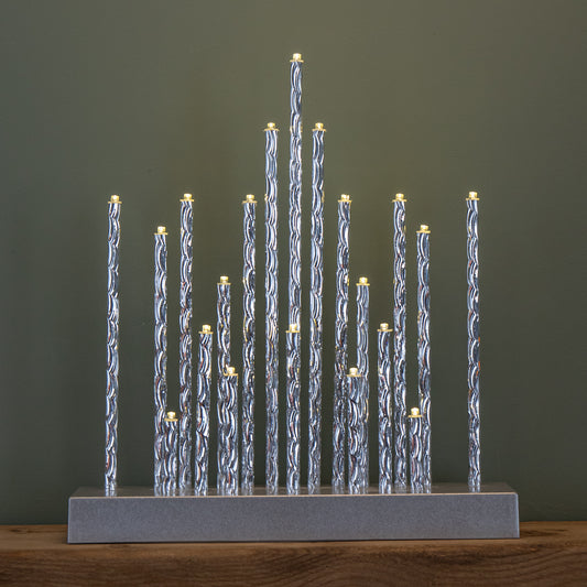 27cm Battery Powered Light up Christmas Candlebridge in Silver with 20 LEDs