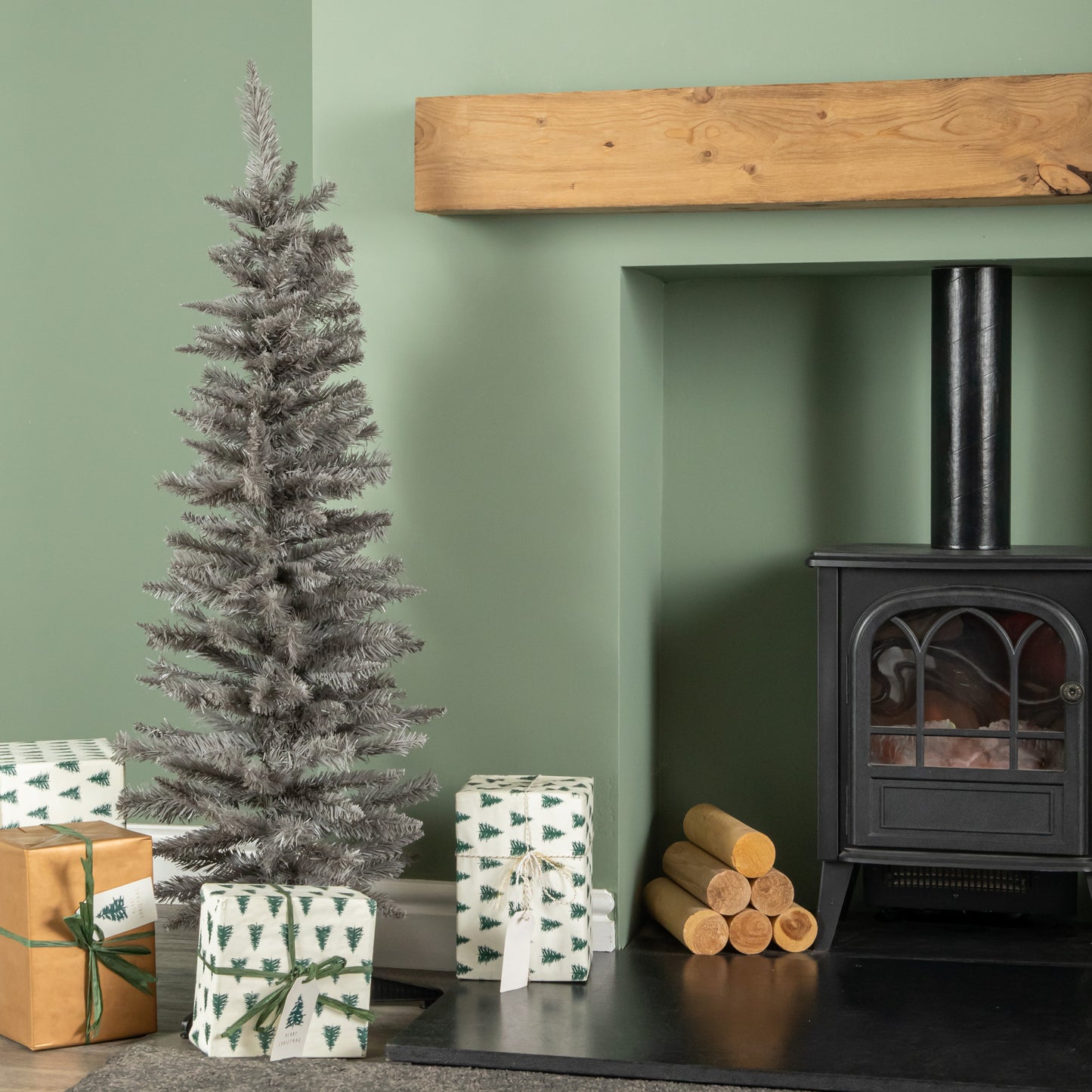 4ft (120cm) Artificial Pencil Pine Grey Christmas Tree with 168 Tips & Stand
