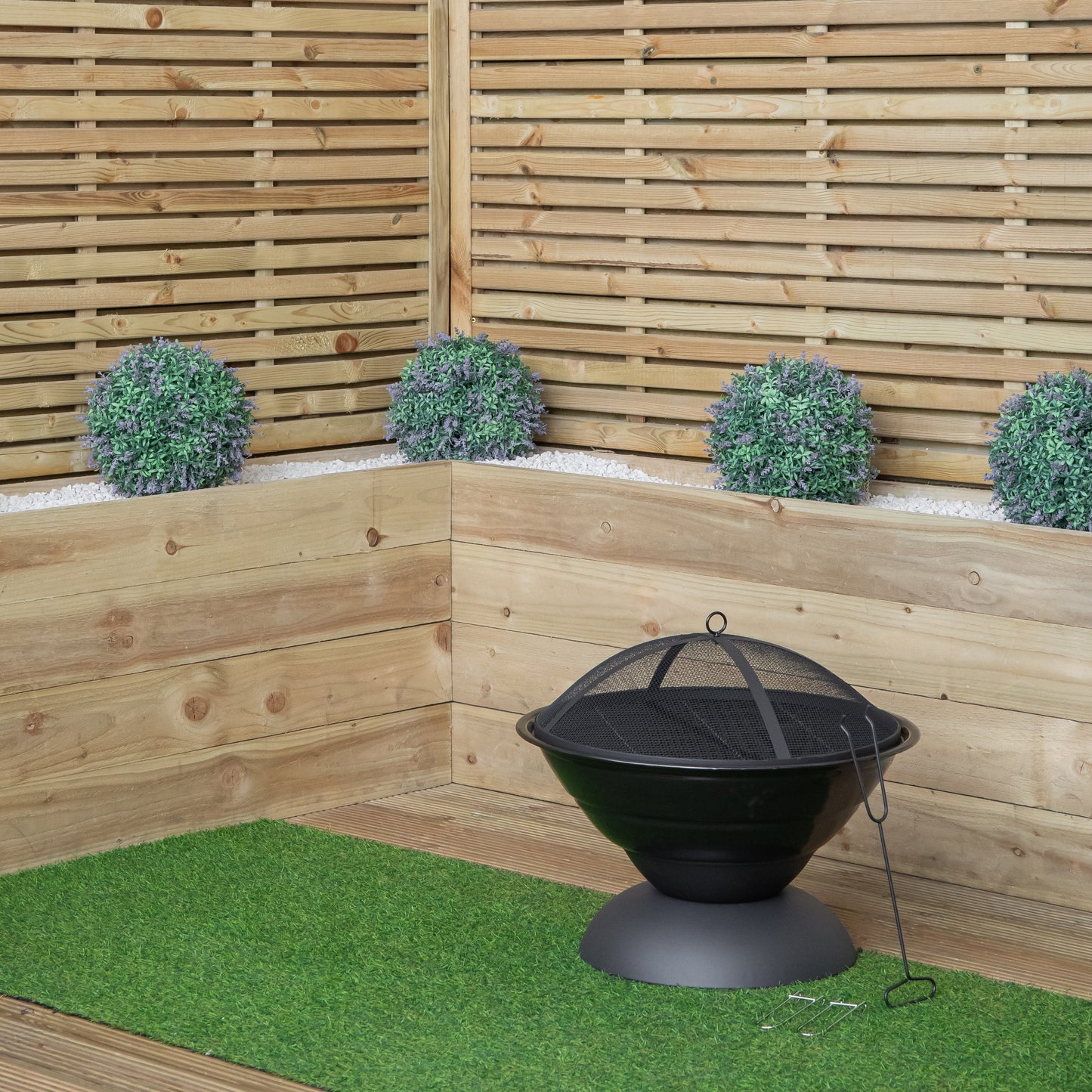 52cm Black Steel Outdoor Lustre Enamelled Firepit with Fire Poker
