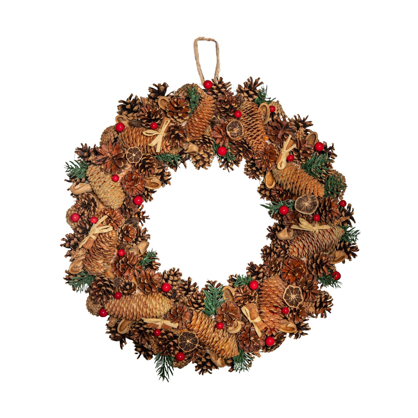 50cm Winter Spice Hanging Christmas Wreath with Pine Cones Red Berries & Dried Fruit