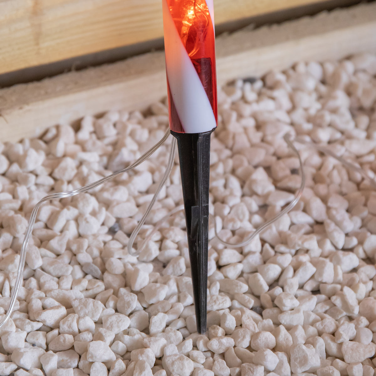 Set of 4 Large Light up Red & White Stripe Christmas Candy Cane Garden Stakes with LEDs