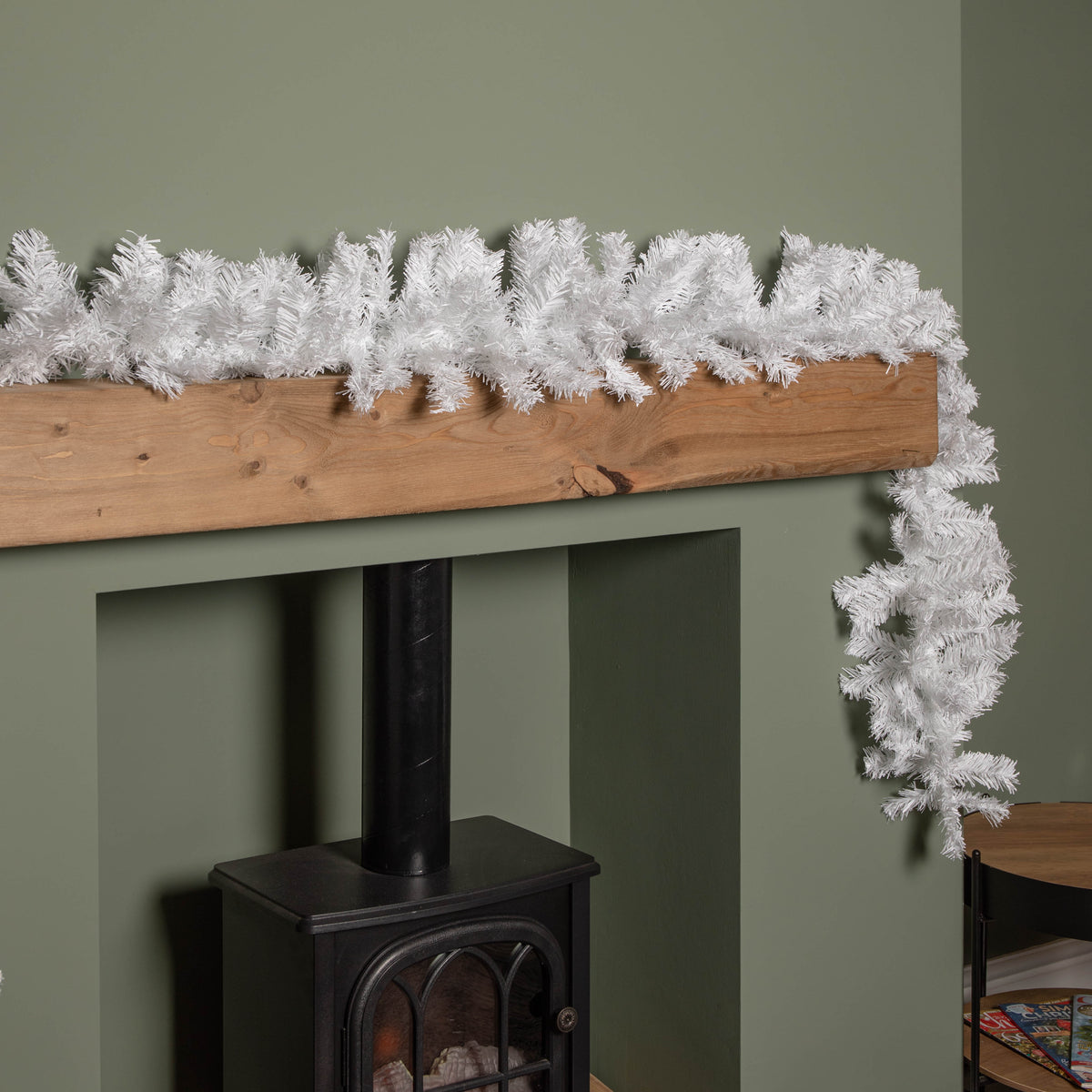 2.7m (9ft) White Christmas Garland with PVC Branches