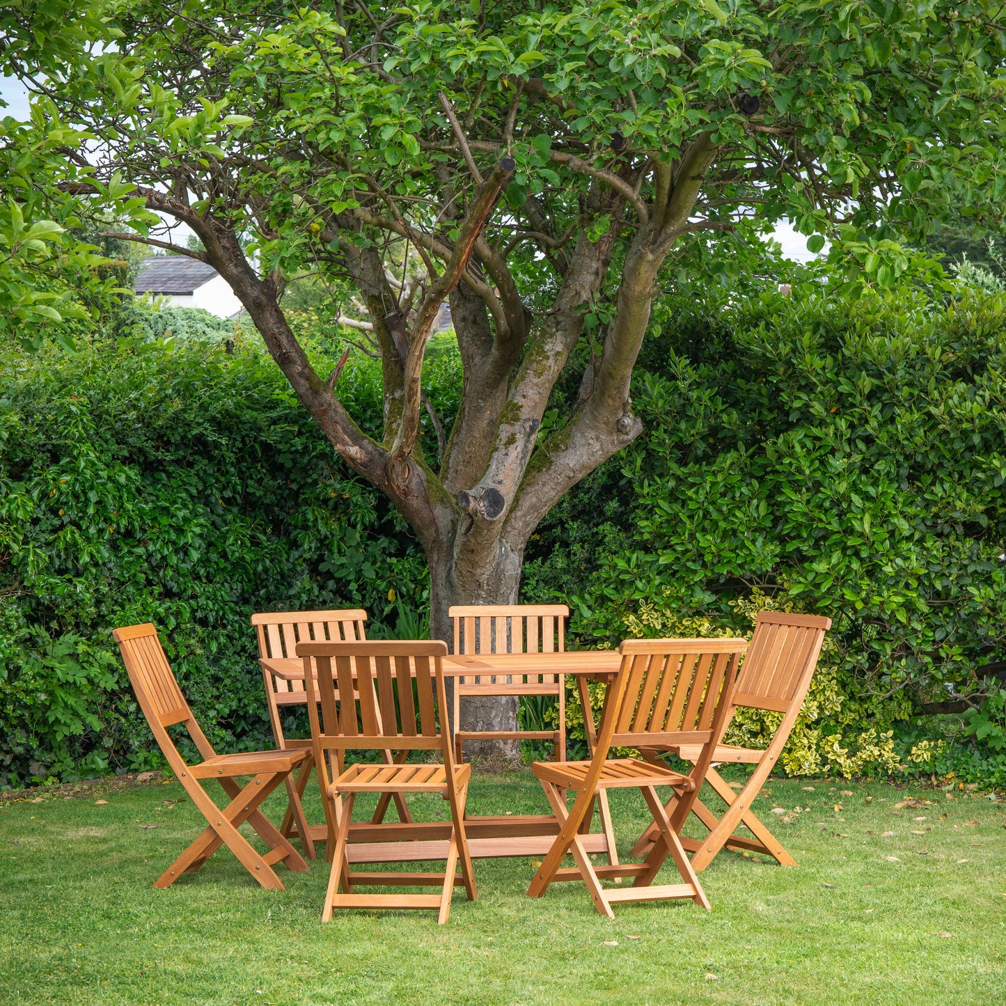 Outdoor 6 Person Folding Rectangular Wooden Garden Dining Table Chairs Set