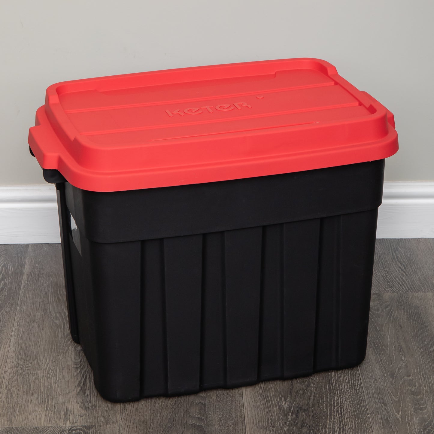 37L Black and Red Tuff Stackable Storage Box with Lid and Carry Handles