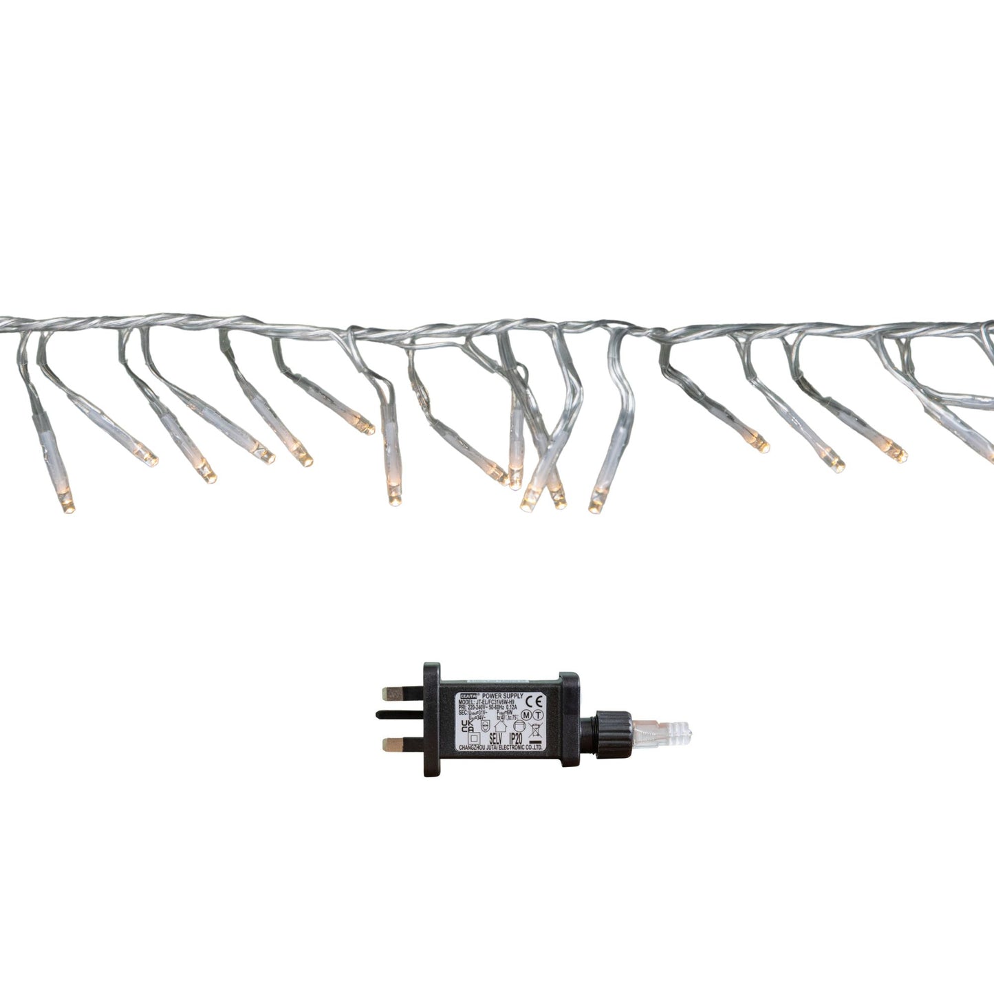 9.3m 720 LED Christmas Cluster String Lights with Timer in Warm White on Clear Cable