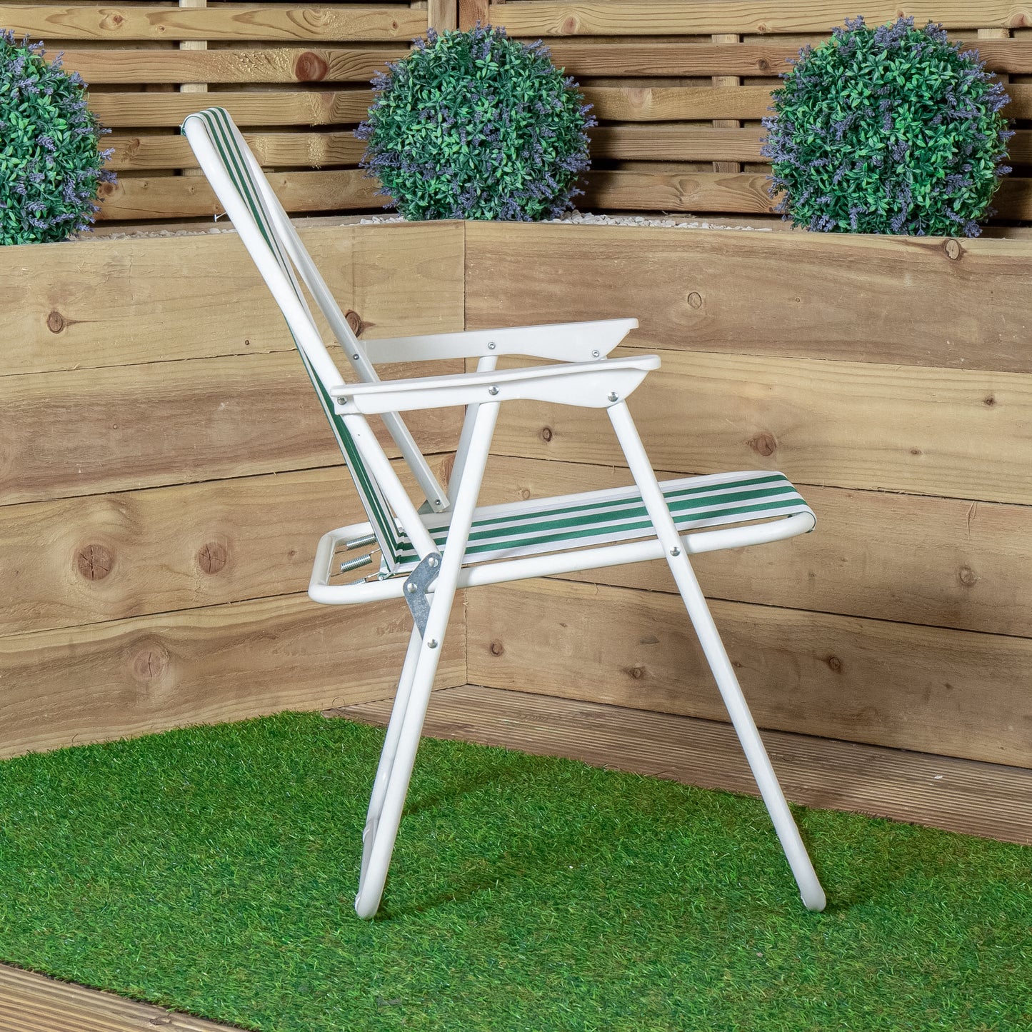 Outdoor Green and White Stripe Camping Chair with Armrests