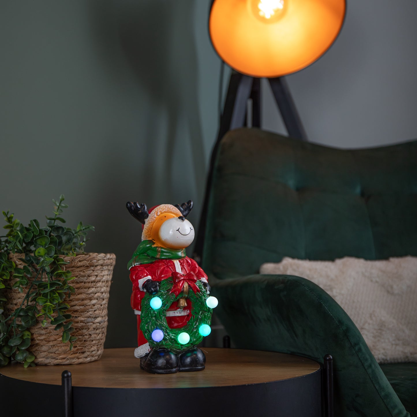 25cm Light up Rudy Rudolph Christmas Hand Painted Decoration with LEDs