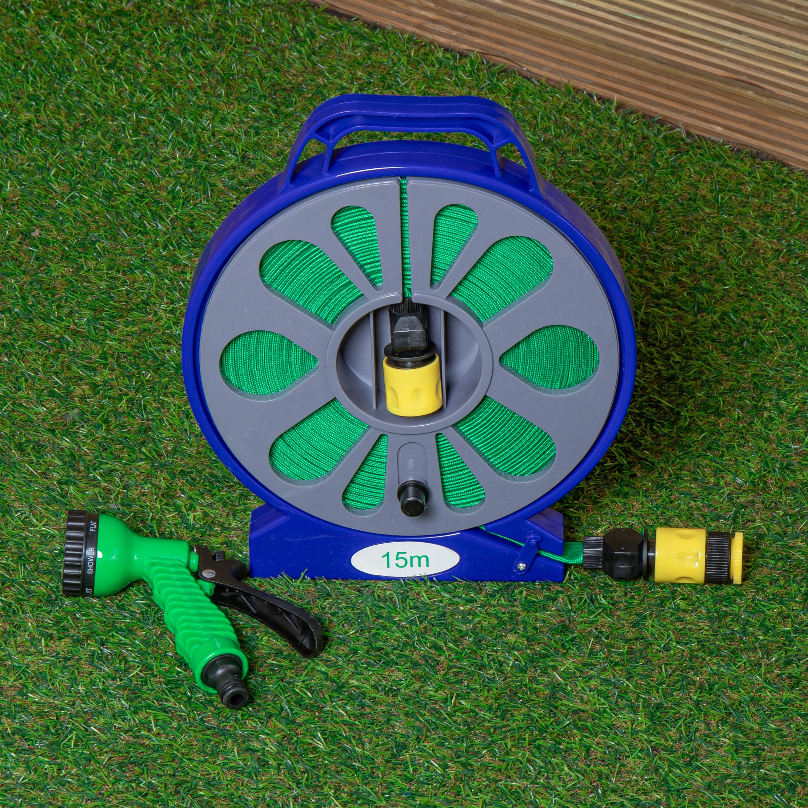 50ft (15m) Flat Garden Hose with Spray Nozzle