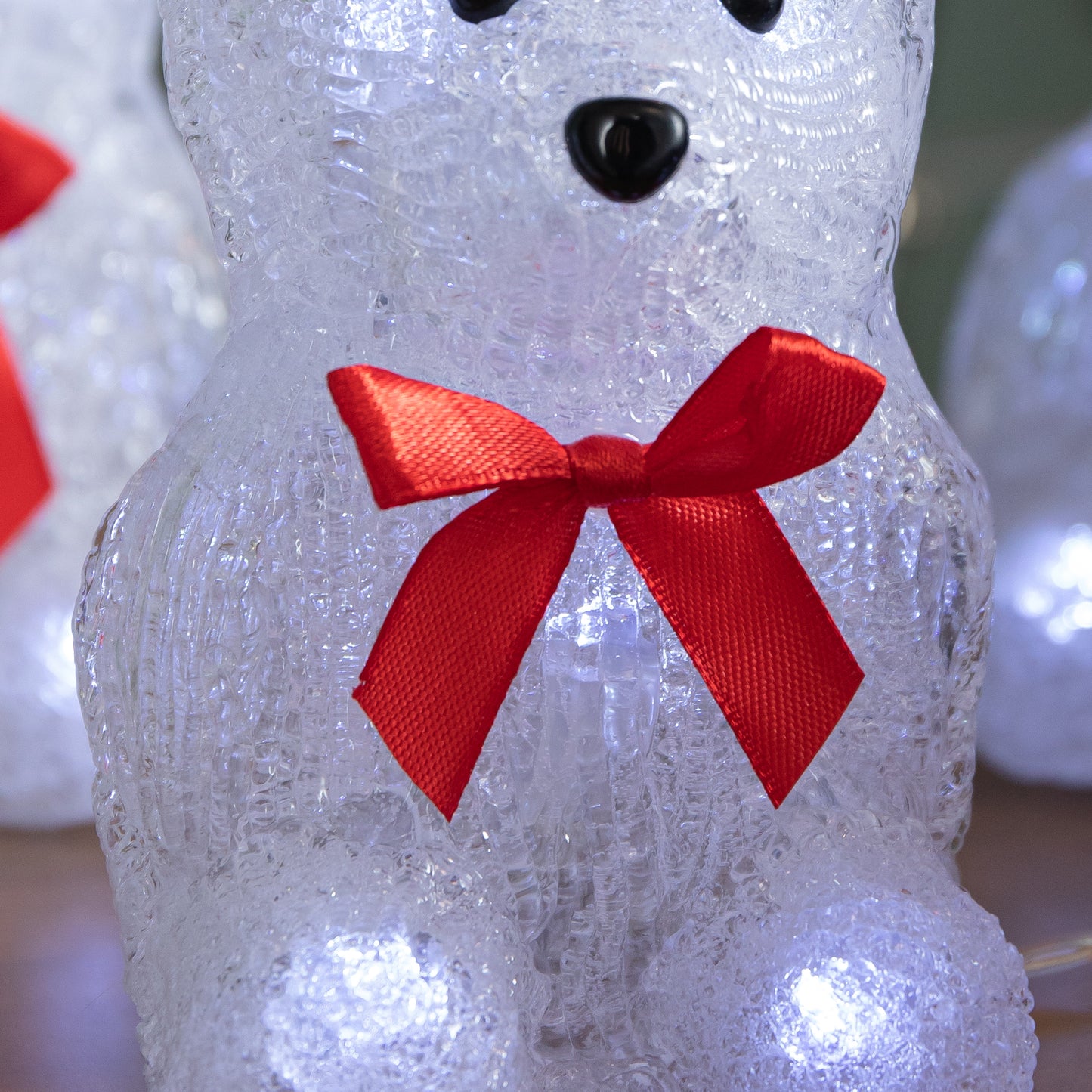 12cm Set of 5 Battery Operated Light up Christmas Polar Bears Ornaments with 40 Cool White LEDs