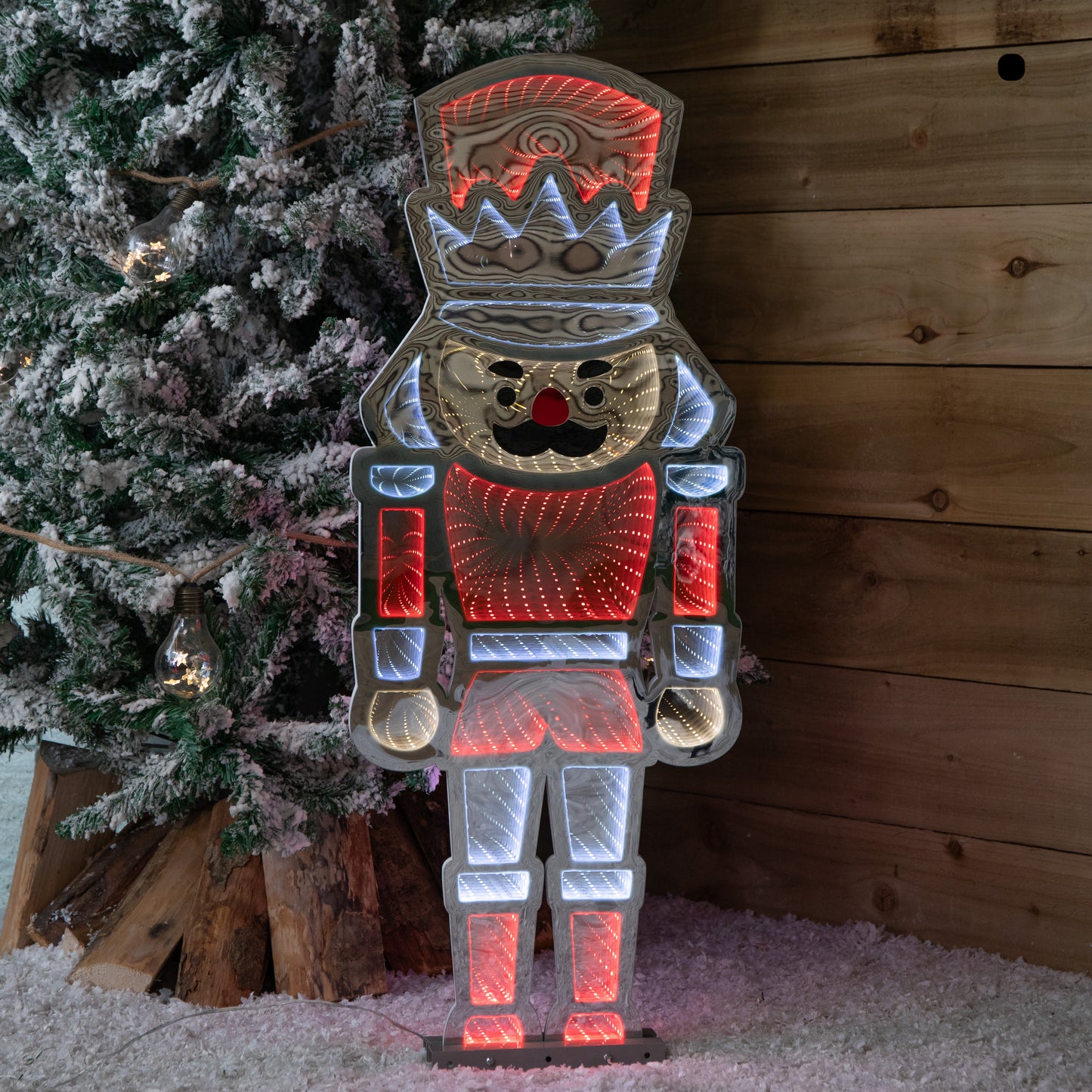 87cm LED Infinity Standing Christmas Nutcracker Decoration with Metal Base in Red & White