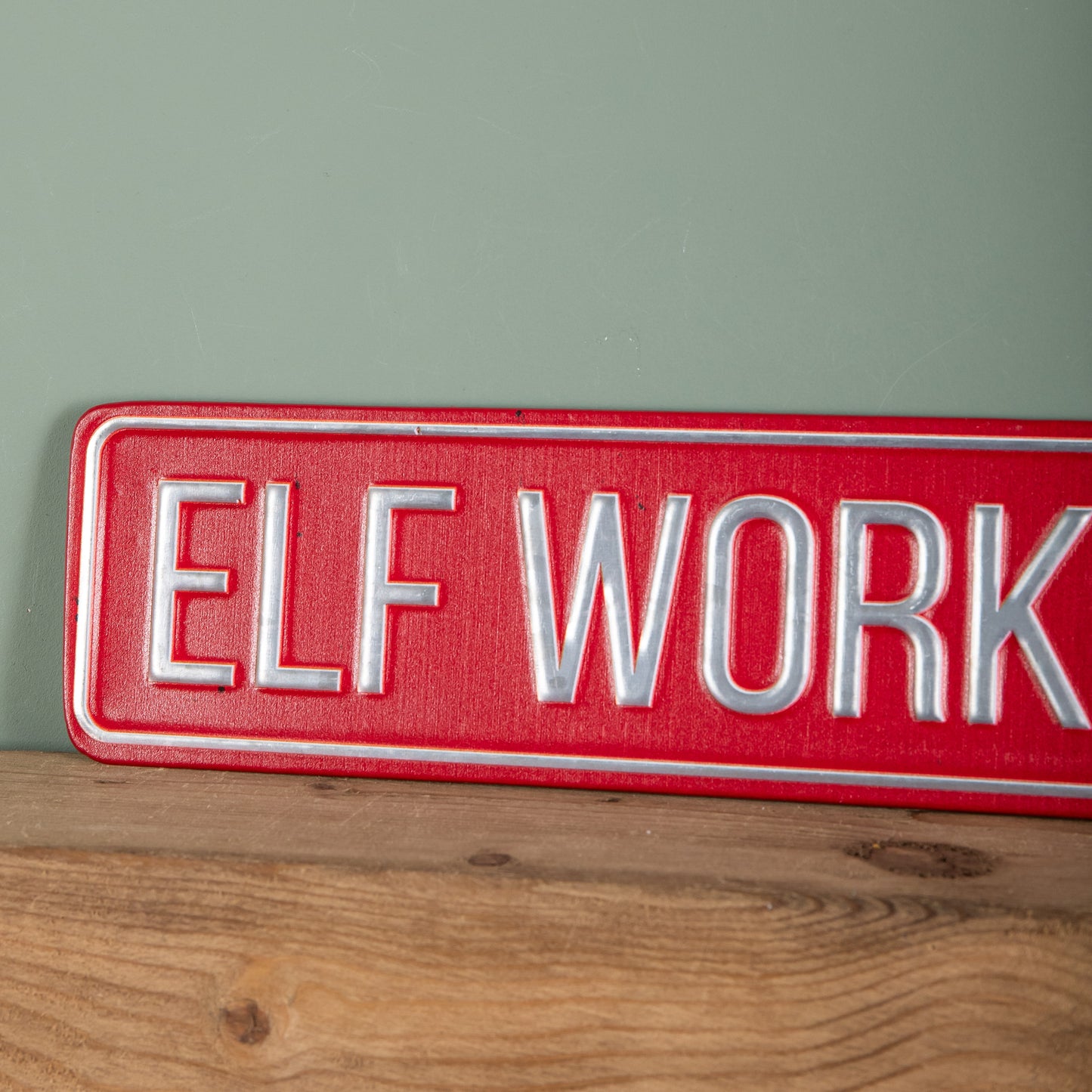 50cm Red Metal Christmas Elf Workshop Road Sign Hanging Decoration