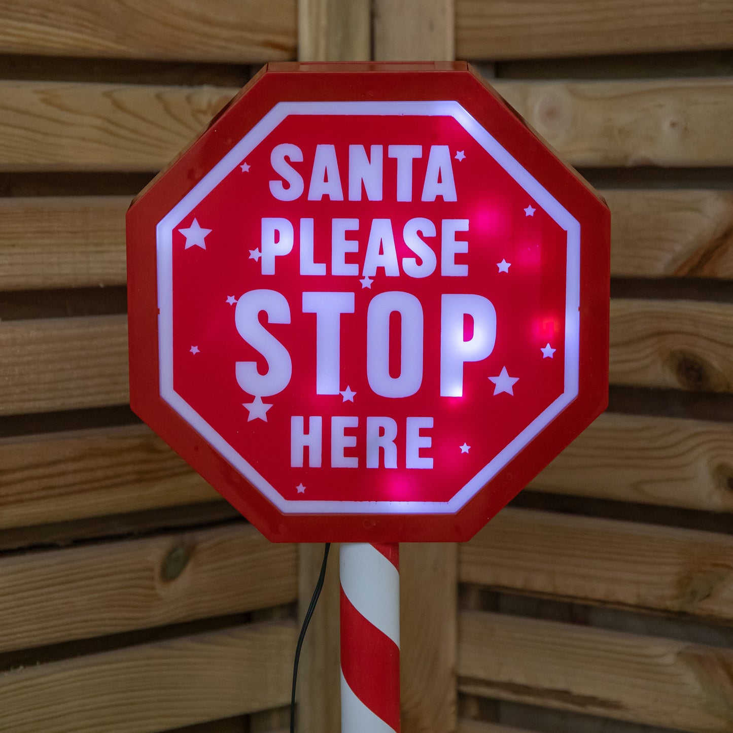 80cm Battery Operated Light up Santa Stop Here Sign with White LEDs