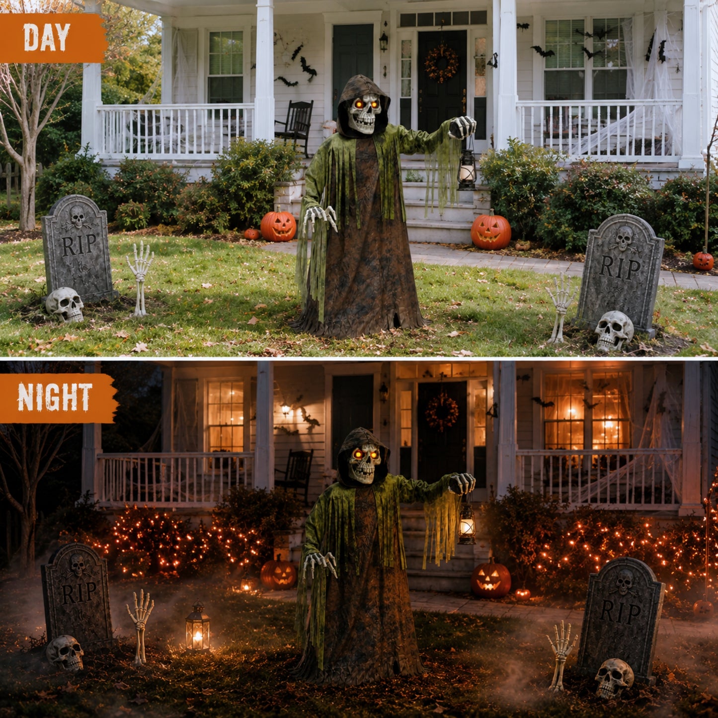1.47m Tall Light up Corroded Rise Up Reaper Skeleton Halloween Animatronic Decoration