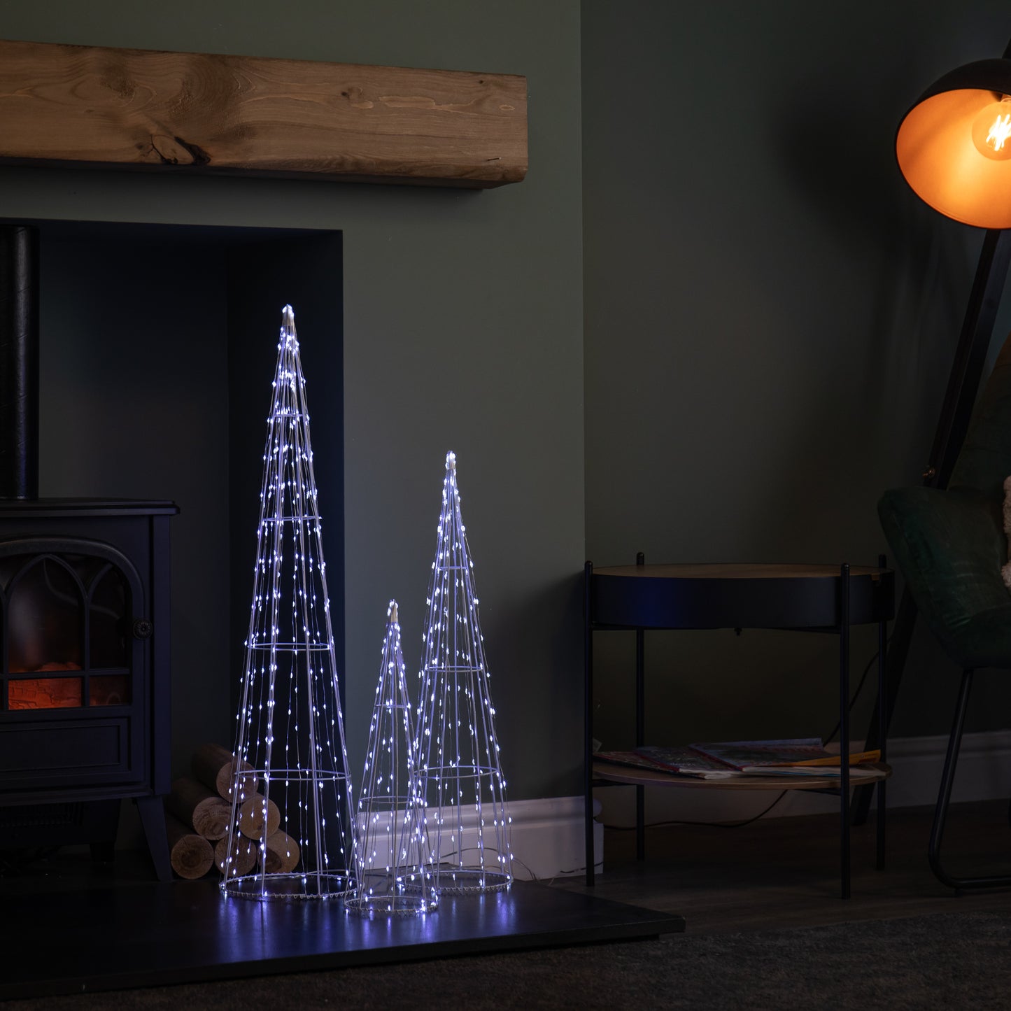 81cm Set of 3 Light up Christmas Dewdrop Cone Tree with 654 White LEDs