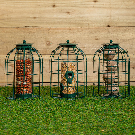 Pack of 3 Natures Market Wild Bird Hanging Nut Seed & Fat Ball Feeder with Squirrel Guard