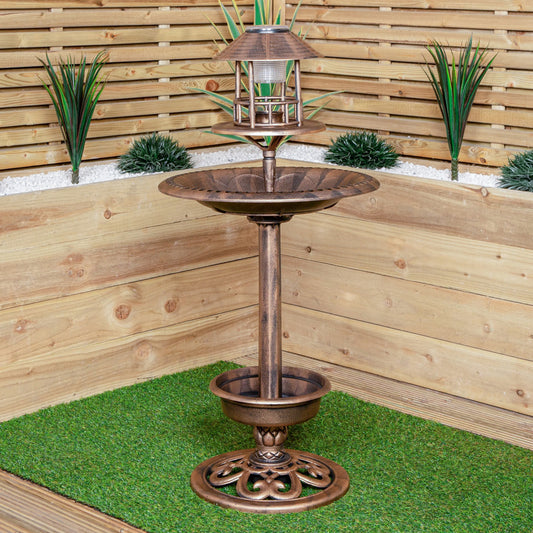 1.1m Bronze Effect Resin Garden Bird Bath & Table with Solar Light