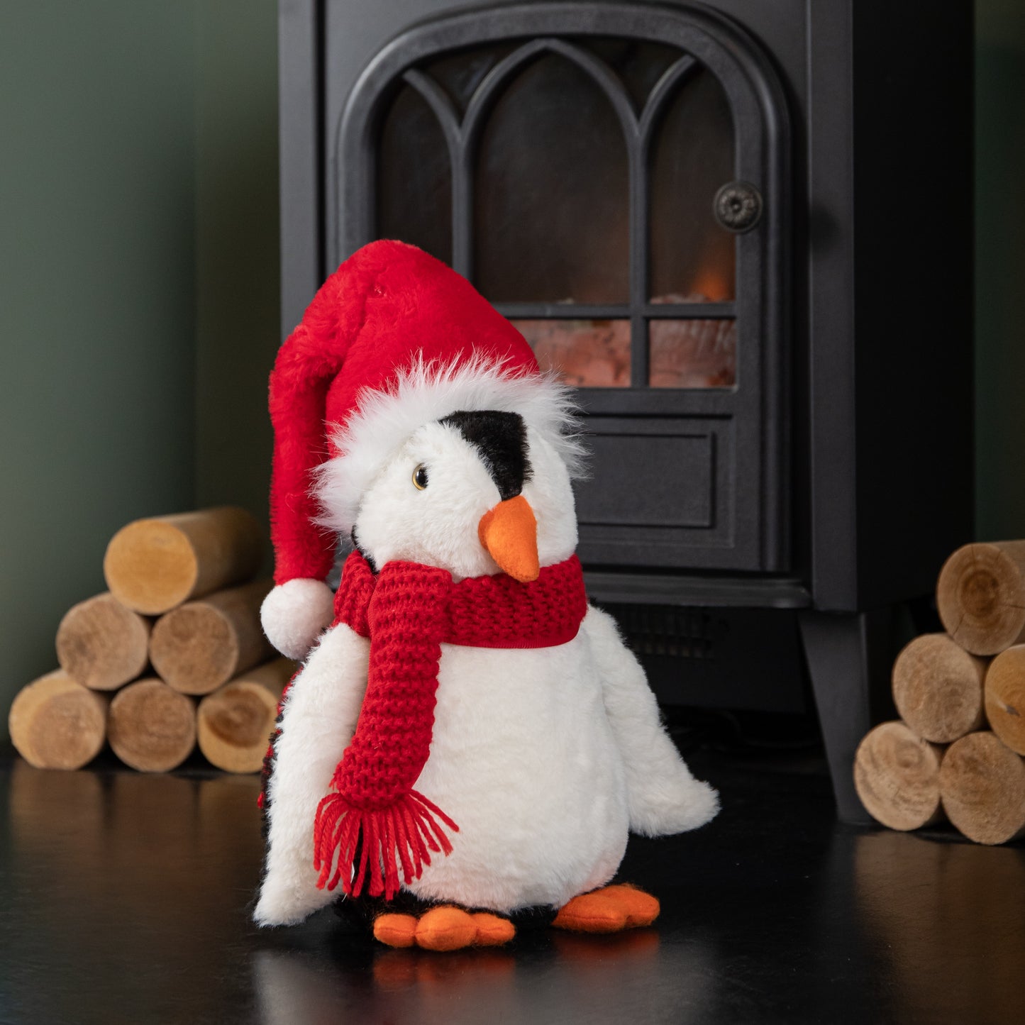 30cm Soft Cuddly Puppa Penguin Christmas Decoration with Santa Hat