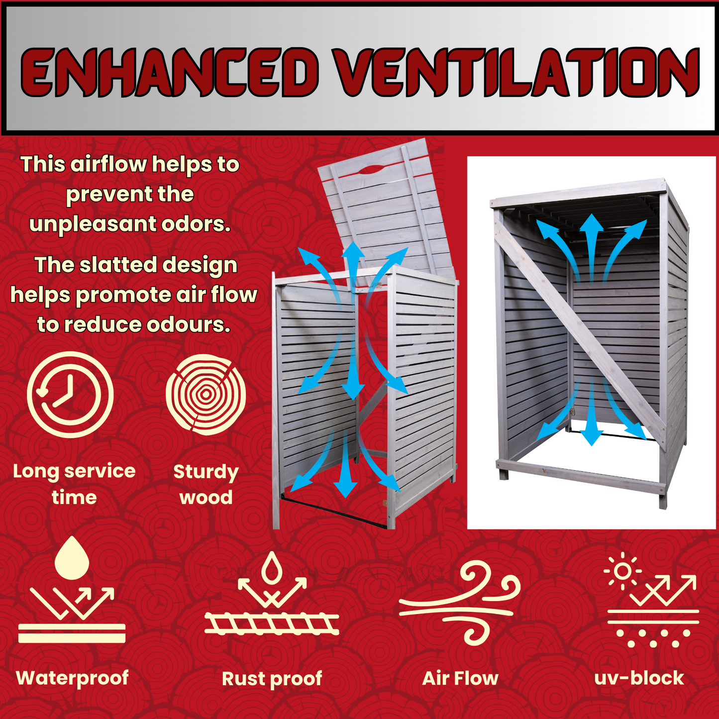 Factory Seconds: 68cm x 1.14m Grey Wooden Outdoor Garden Wheelie Bin Store Storage for 1 Bin