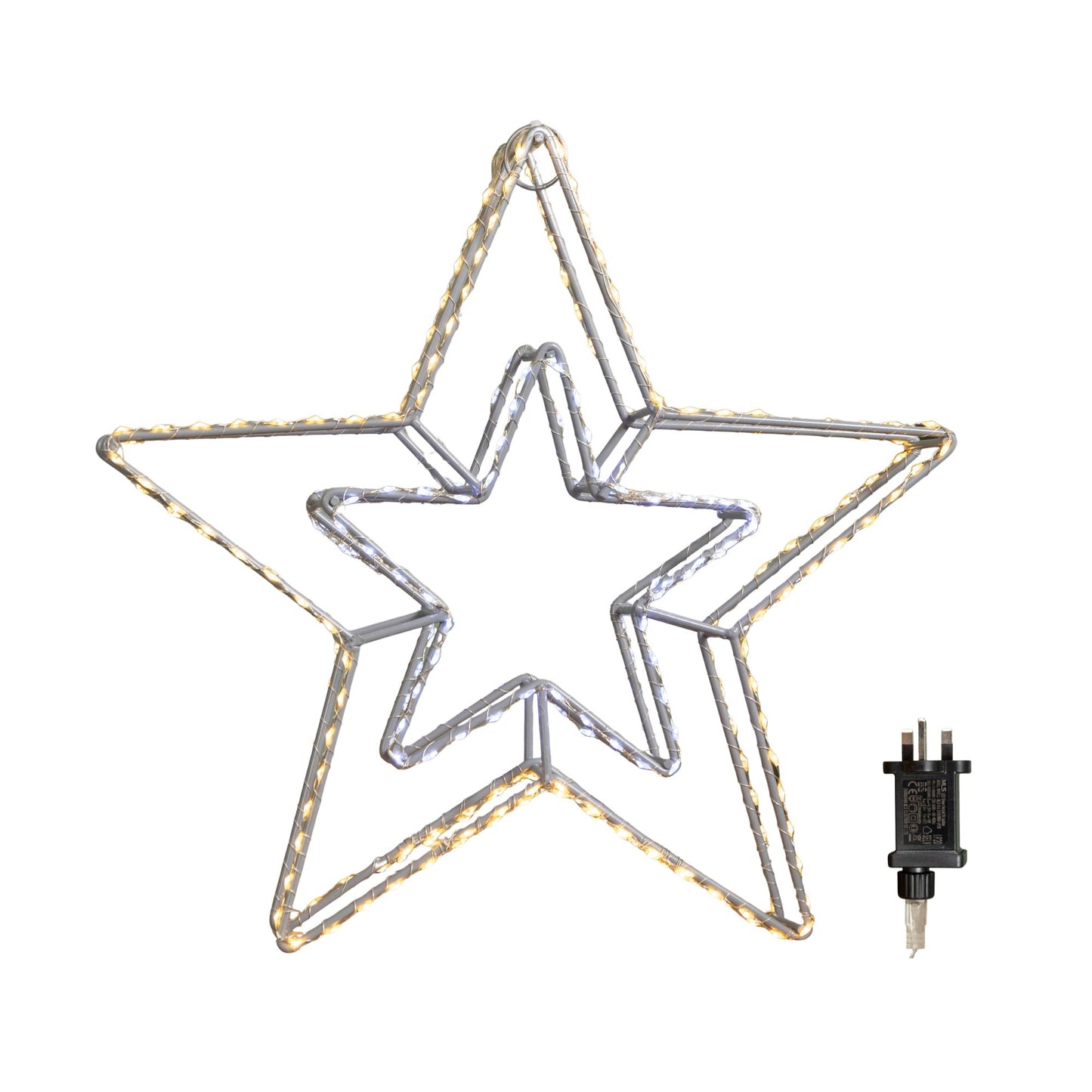 38cm Light up Dewdrop Double Star Christmas Decoration with White and Warm White LEDs