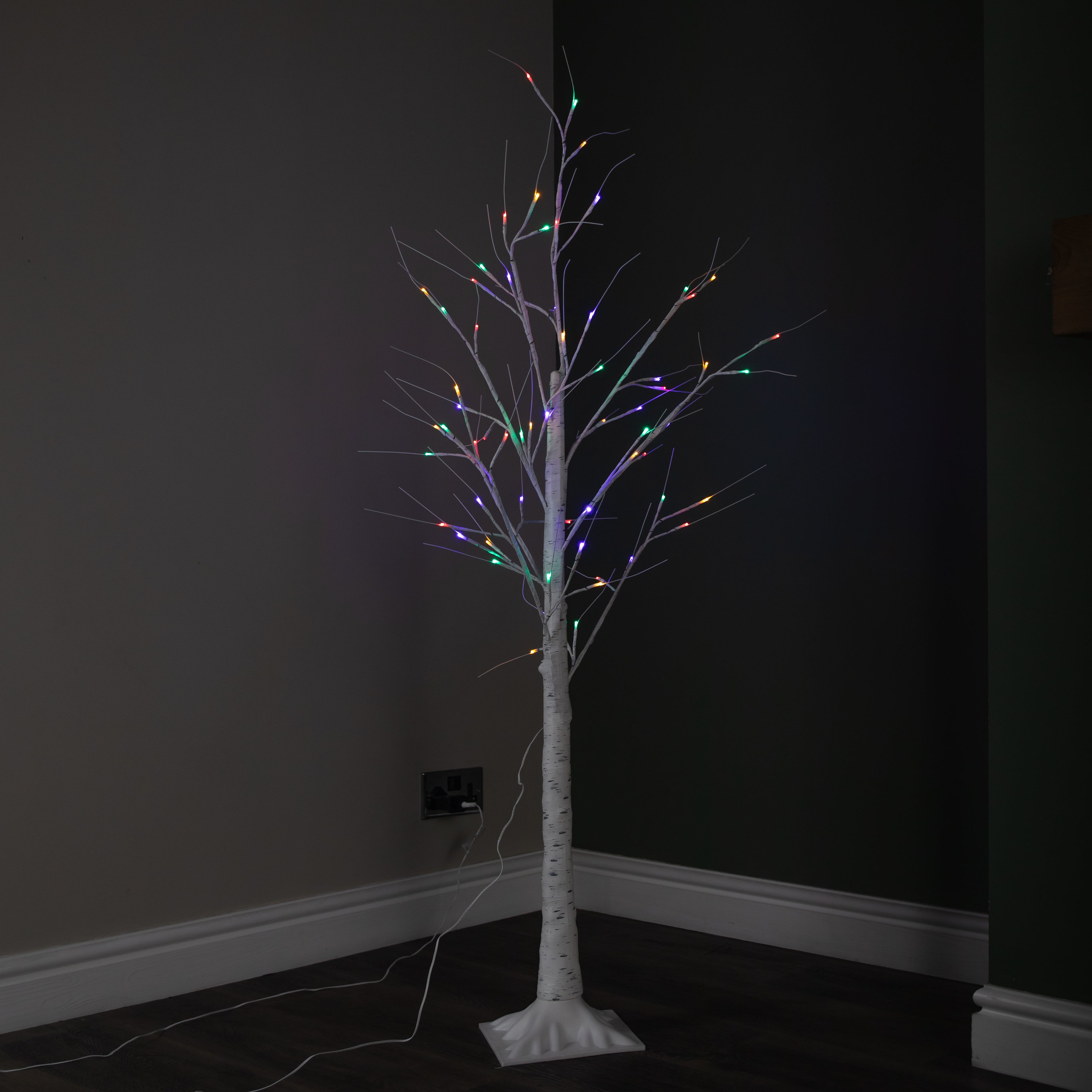 5ft (1.5m) Light up Christmas Birch Tree with 64 Multi-Coloured LEDs