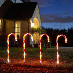 Set of 4 Large Light up Red & White Stripe Christmas Candy Cane Garden Stakes with LEDs