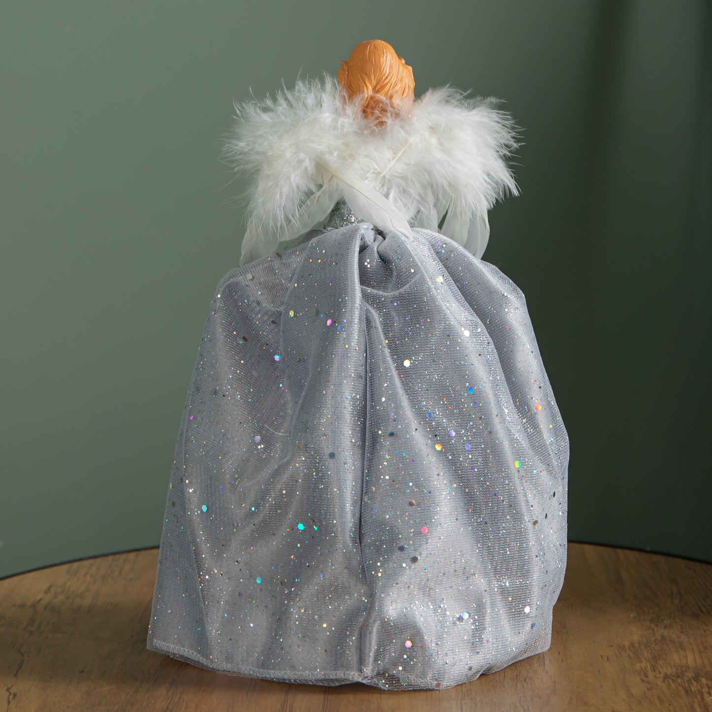 28cm Christmas Angel Tree Topper Decoration with Feather Wings in Silver