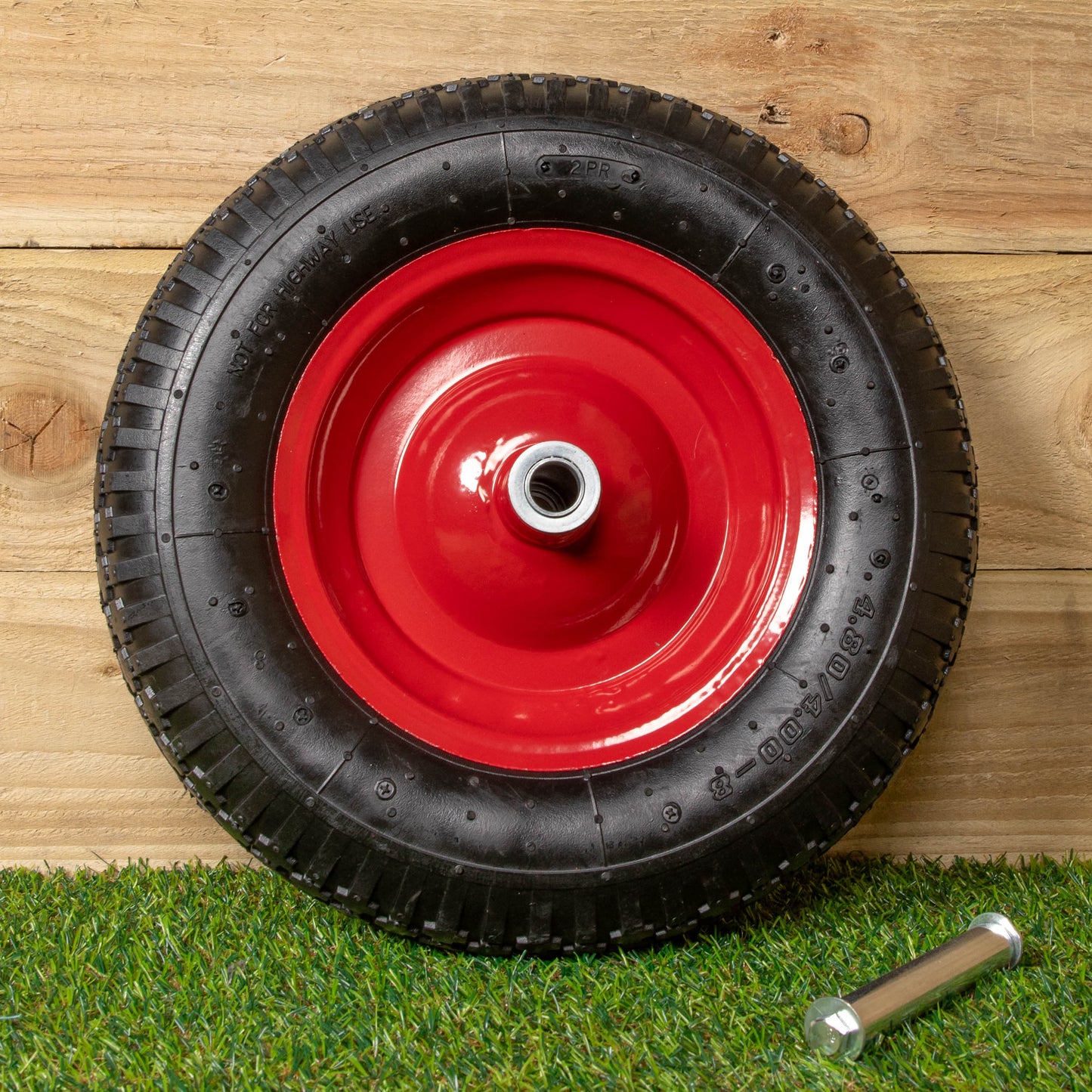 Replacement 15" x 4" Pneumatic Heavy Duty Garden Wheelbarrow Wheel & Axel In Red
