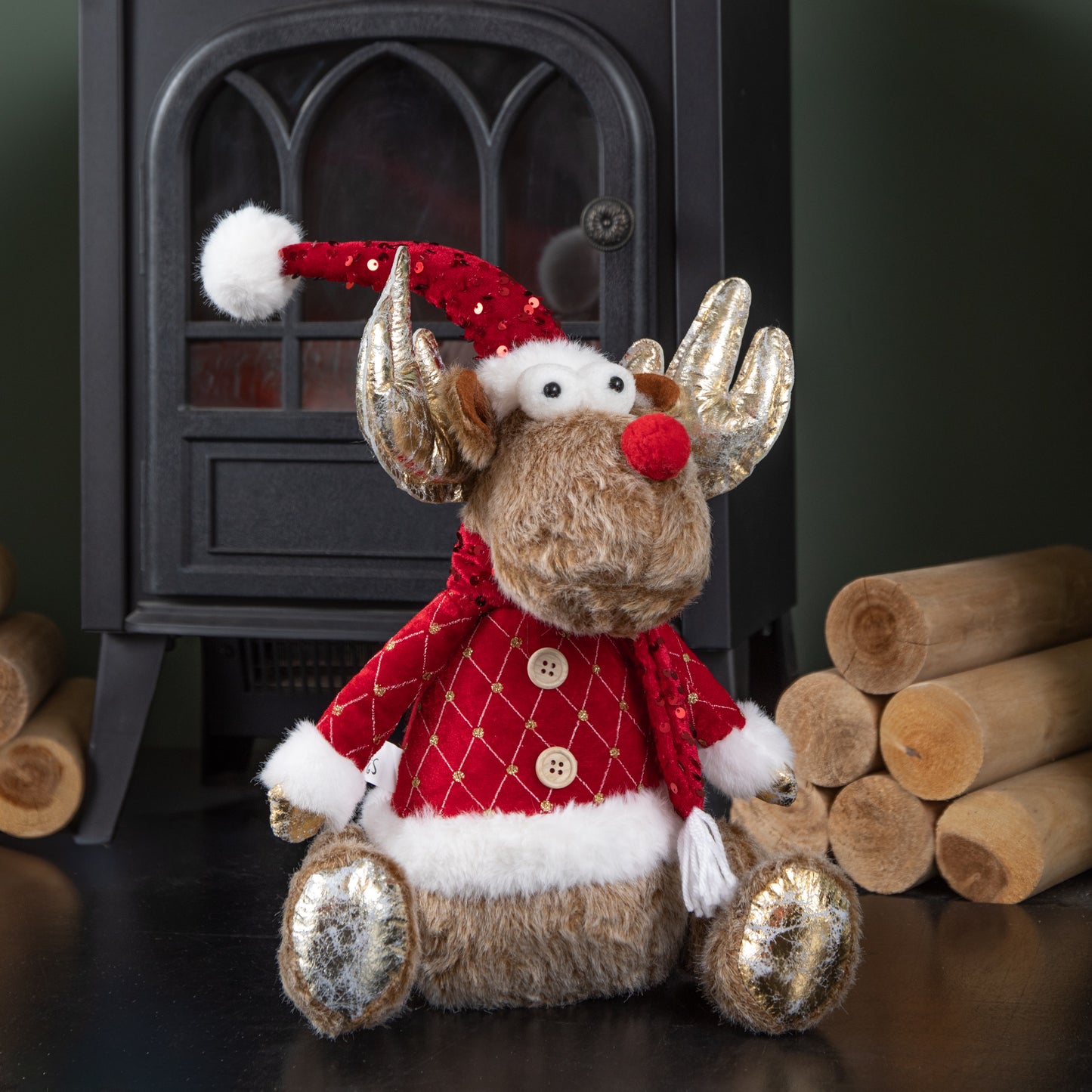 45cm Sitting Plush Golden Dancer Christmas Reindeer Decoration