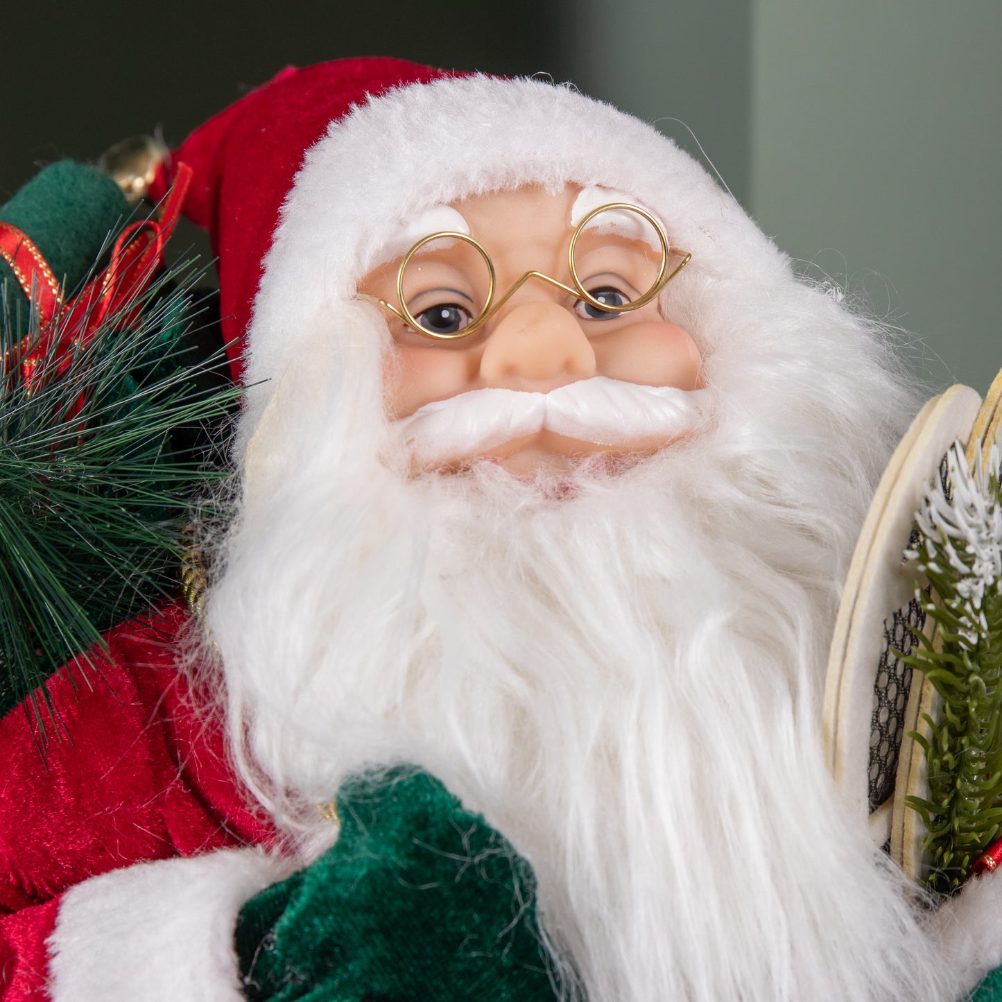 45cm Tall Standing Santa Claus Christmas Decoration with Green Sack