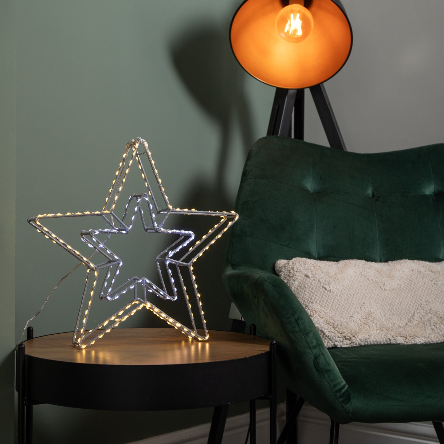 38cm Light up Dewdrop Double Star Christmas Decoration with White and Warm White LEDs