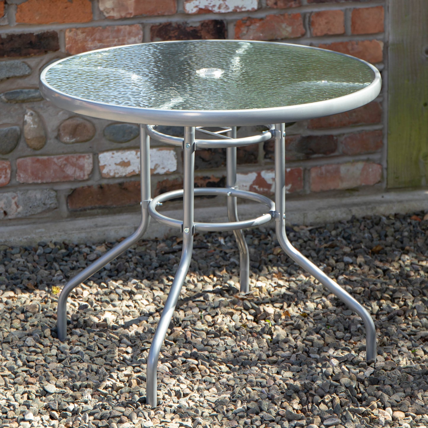 Factory Seconds: Samuel Alexander 4 Seater Garden Table And Chairs Set 4 Folding Chairs Outdoor Glass Table Garden Dining Set With Black Parasol Umbrella Patio Furniture Set