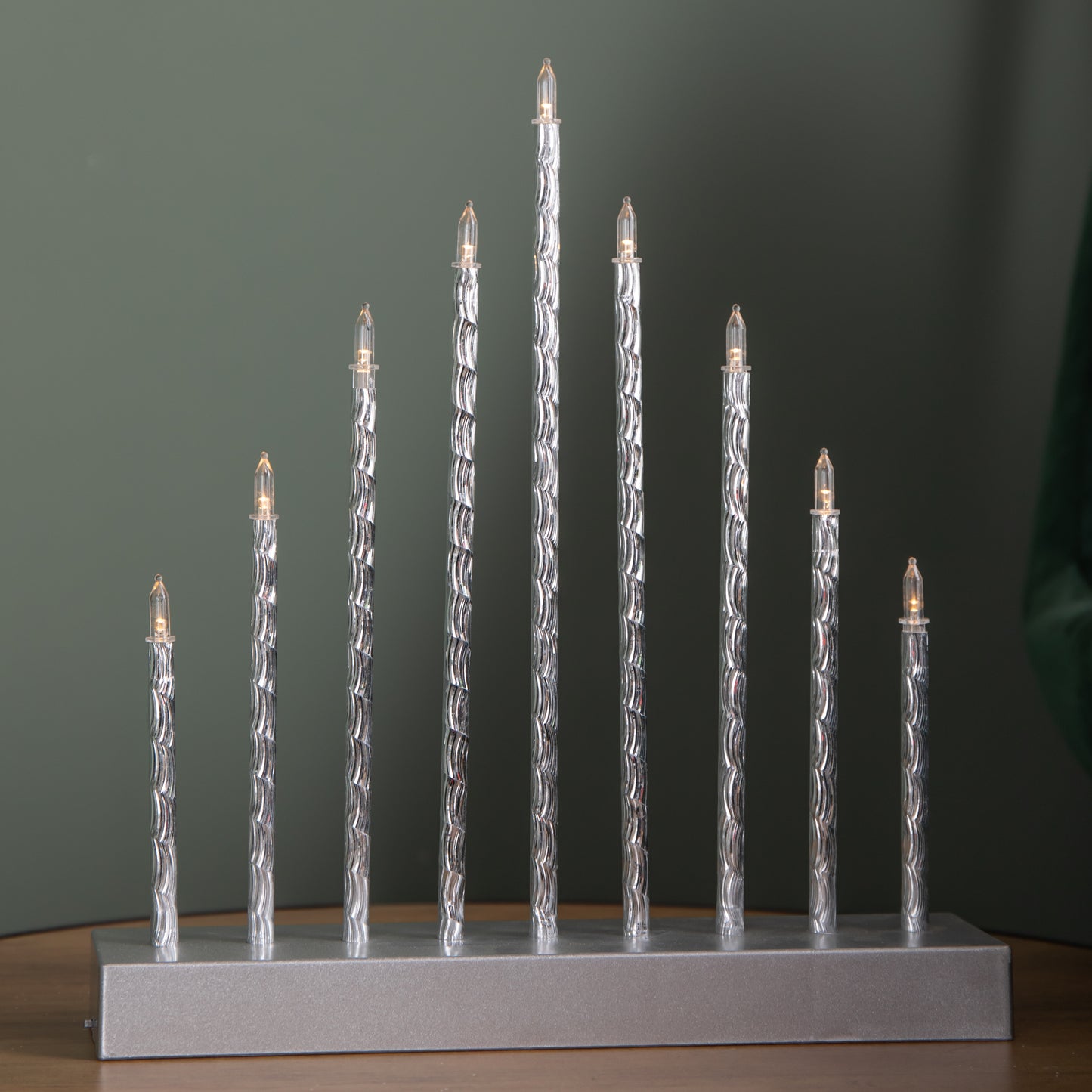 26cm Battery Operated Silver Light up Christmas Candle Bridge with 9 Warm White LEDs