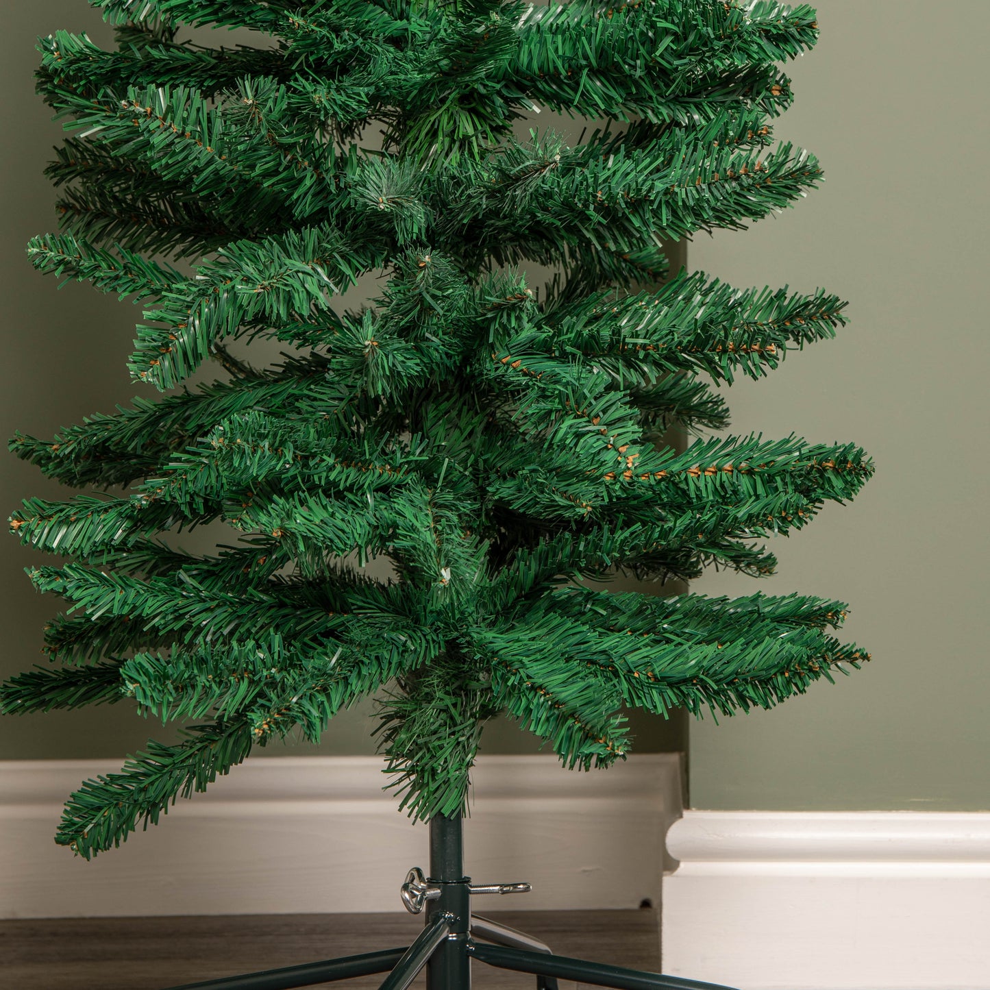 Factory Seconds: 6ft (1.8m) Green Artificial Pencil Christmas Tree With Green Metal Stand and 321 Tips
