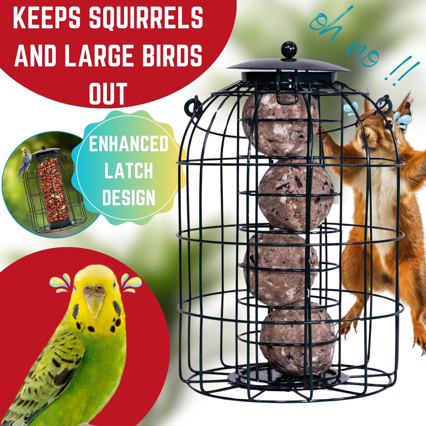 Pack of 3 Natures Market Wild Bird Hanging Nut Seed & Fat Ball Feeder with Squirrel Guard