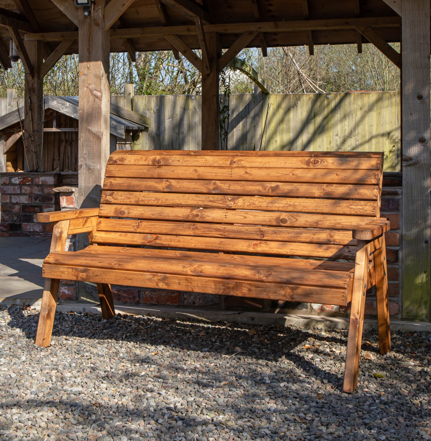 Charles Taylor Hand Made Traditional 3 Seater Chunky Rustic Wooden Garden Bench Furniture Assembled