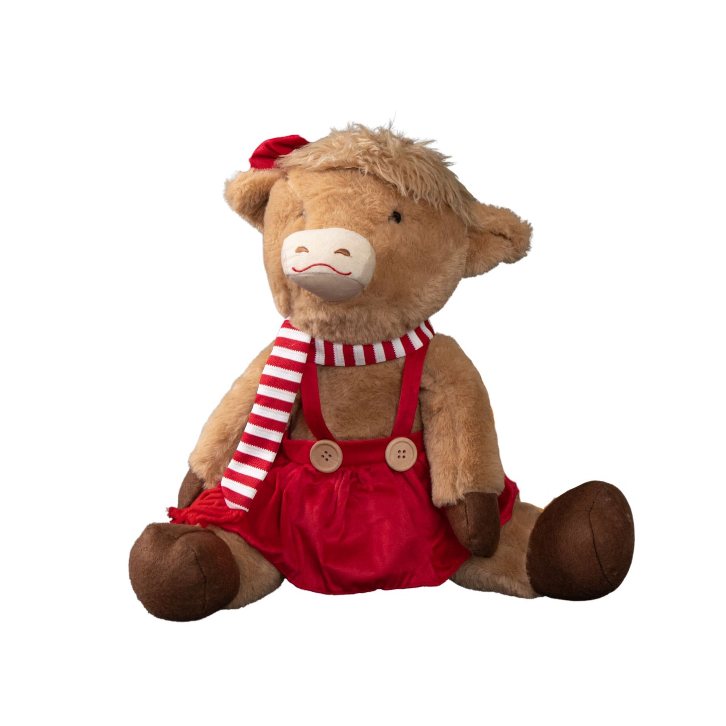 36cm Tall Plush Sitting Christmas Highland Girl Cow in Red Dress
