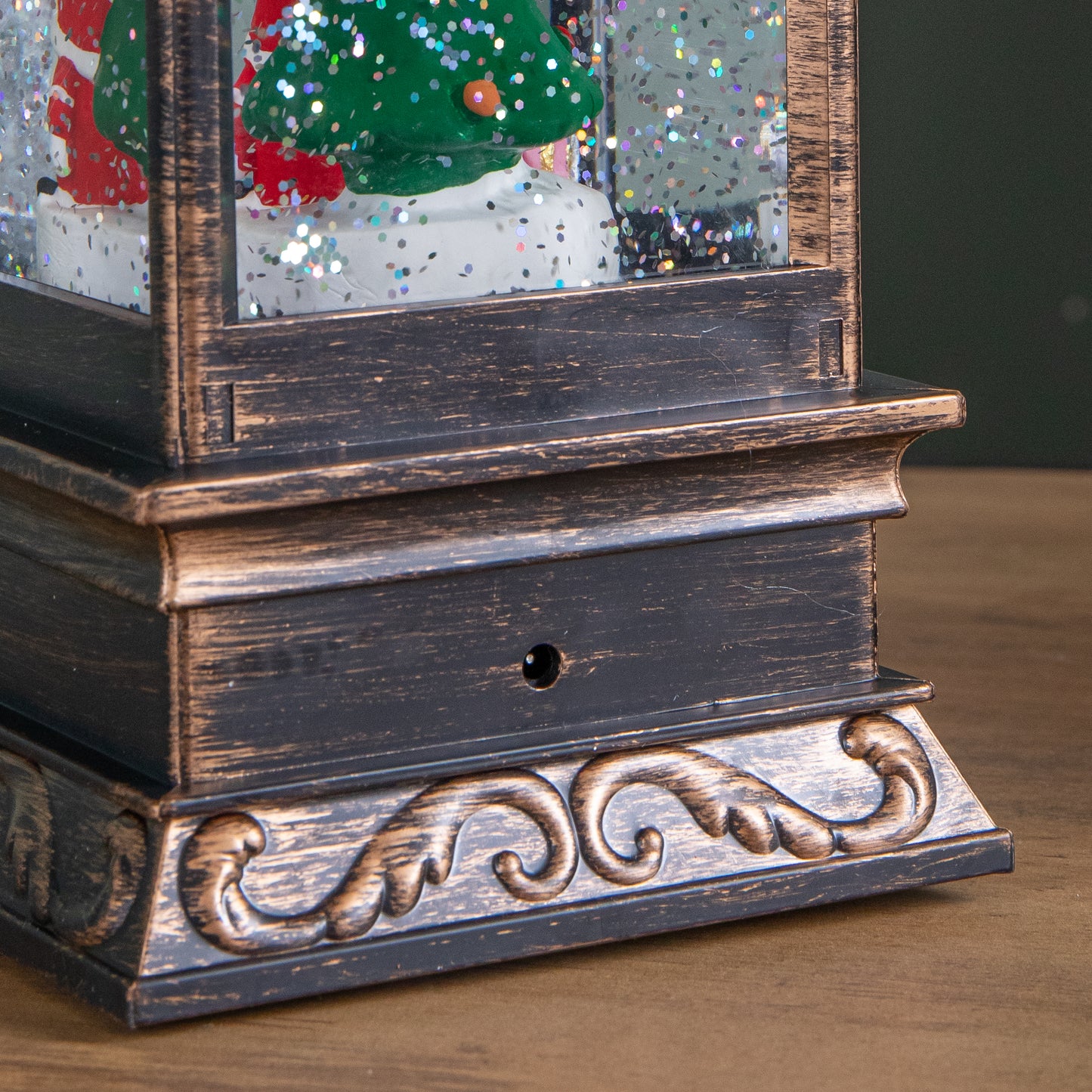28cm Battery Powered Light up Antique Lantern Christmas Water Spinner with Snowy Gonk Scene