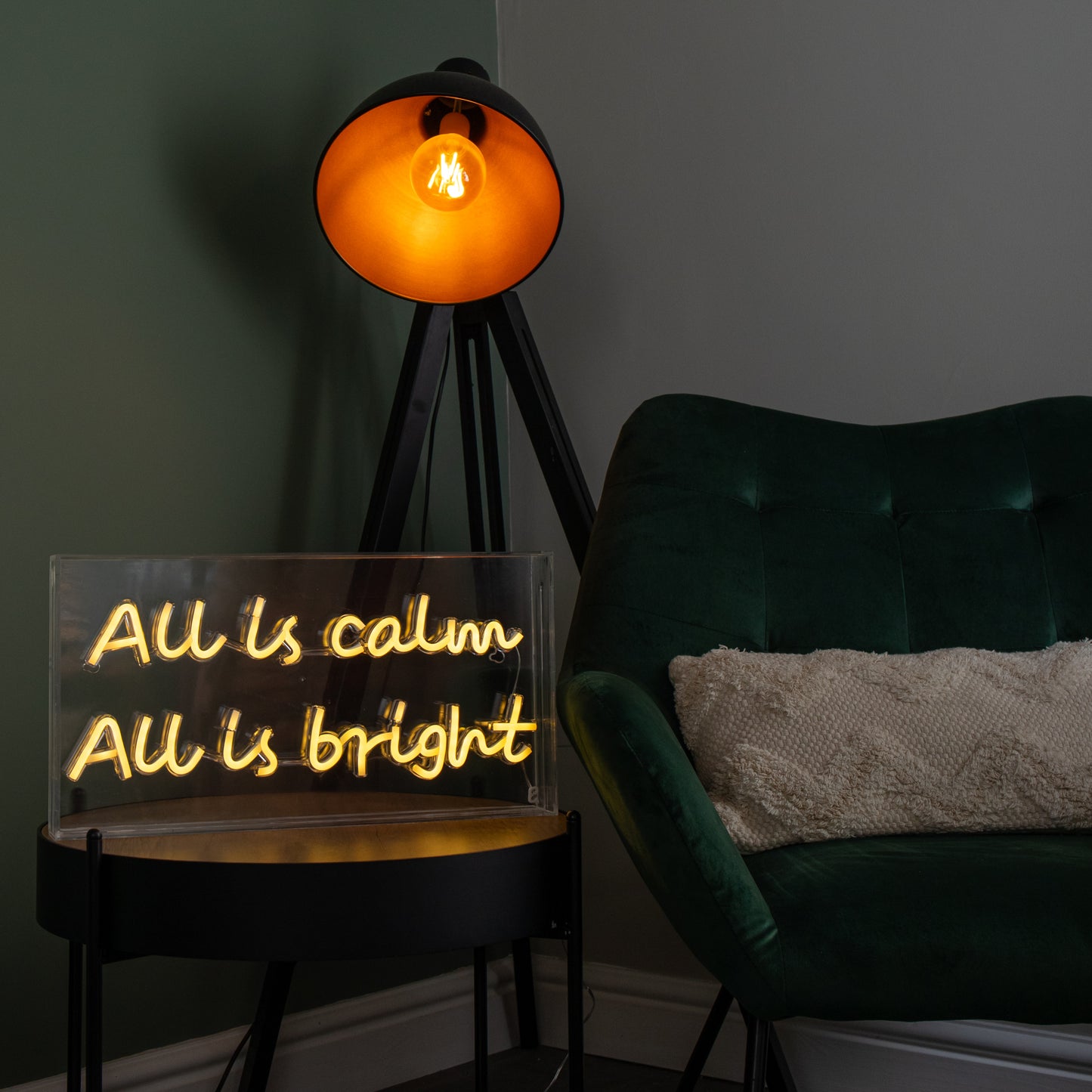 43cm Light up All is Calm Neon Flex Christmas Sign in Warm White 