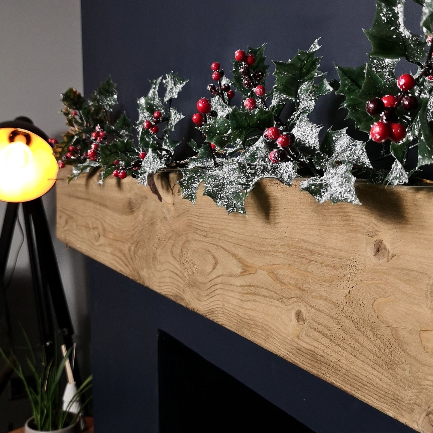 1.8m Frosted Green Holly Leaf & Berry Glitter Garland Christmas Decoration