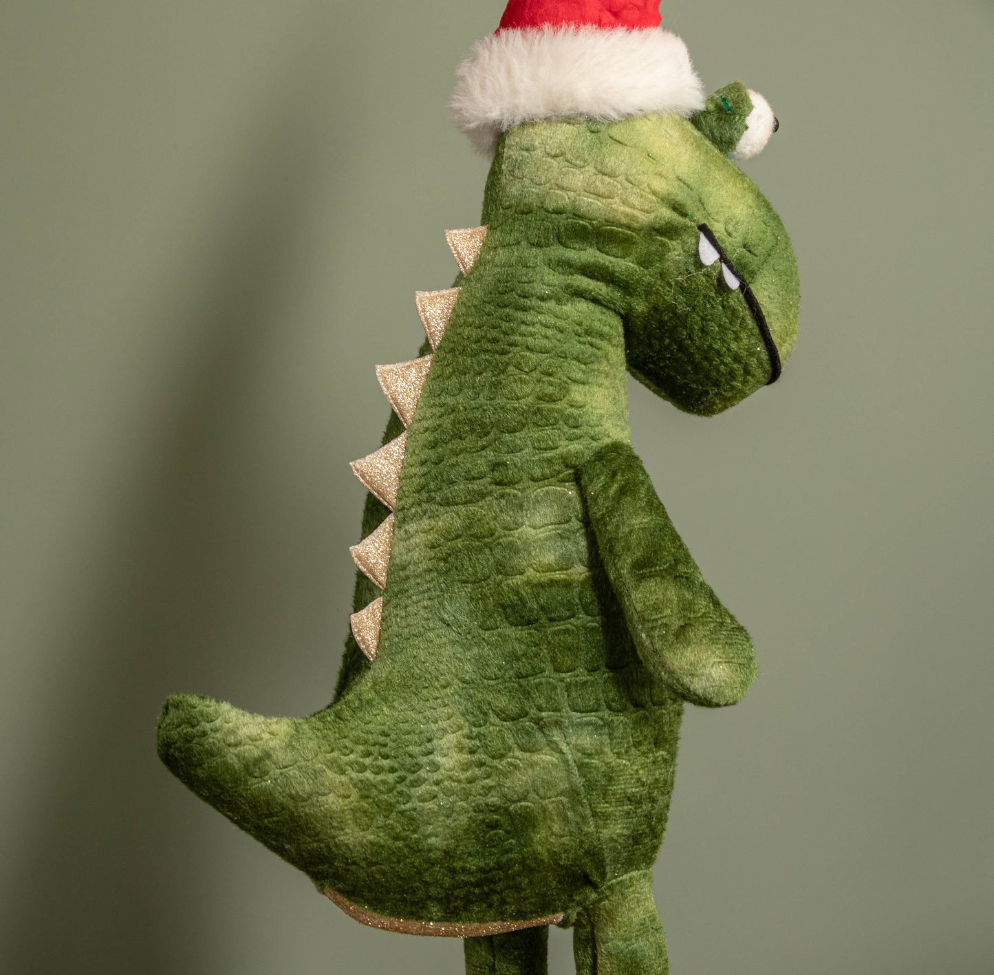 60cm Green Standing Christmas Dinosaur with Santa Hat