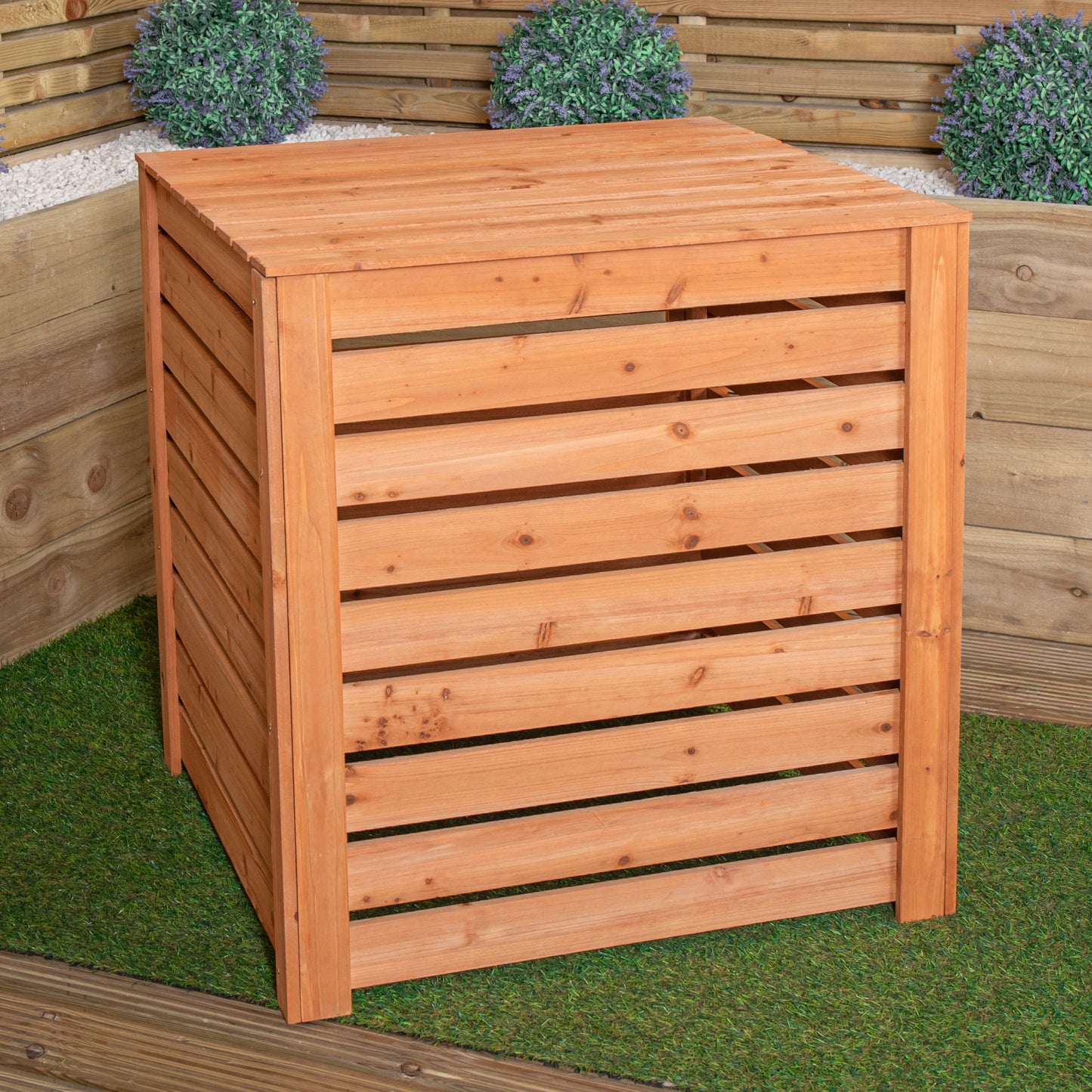 74 x 71cm Large Wooden Garden Waste Compost Bin with Removable Lid & Bottom Door