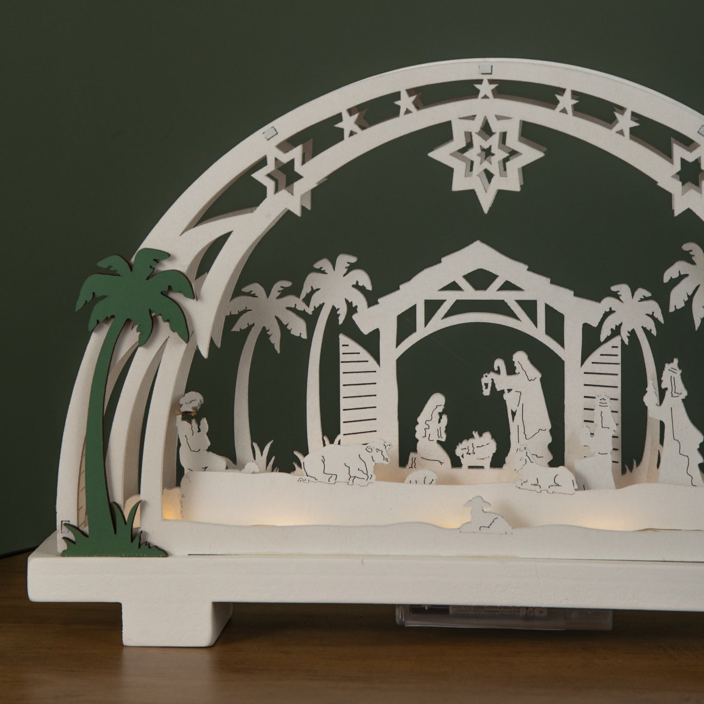 20cm Battery Operated Warm White LED Wooden Arch Nativity Scene Christmas Decoration