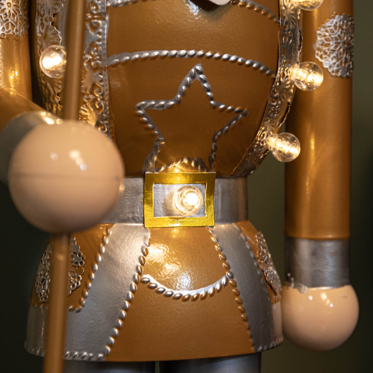 80cm Battery Operated Light up Christmas Gold Nutcracker with LEDs